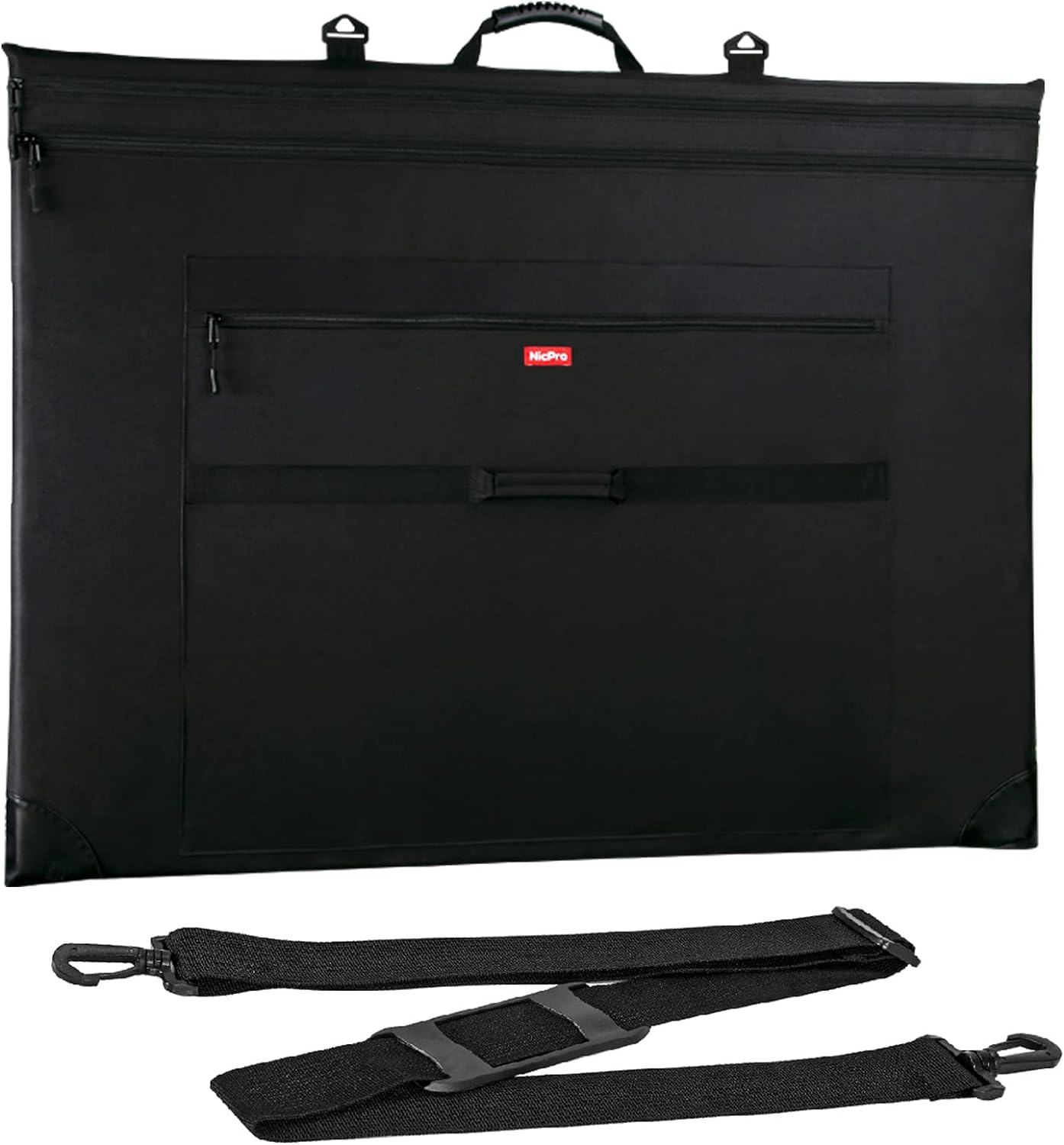 Nicpro Light Weight Art Portfolio Bag, 32 x 42 Extra Large Art Portfolio Case with Detachable Shoulder Strap, Leather Corners, Carrying Storage Case for Artwork, Canvas, Poster, Sketching, and Drawing