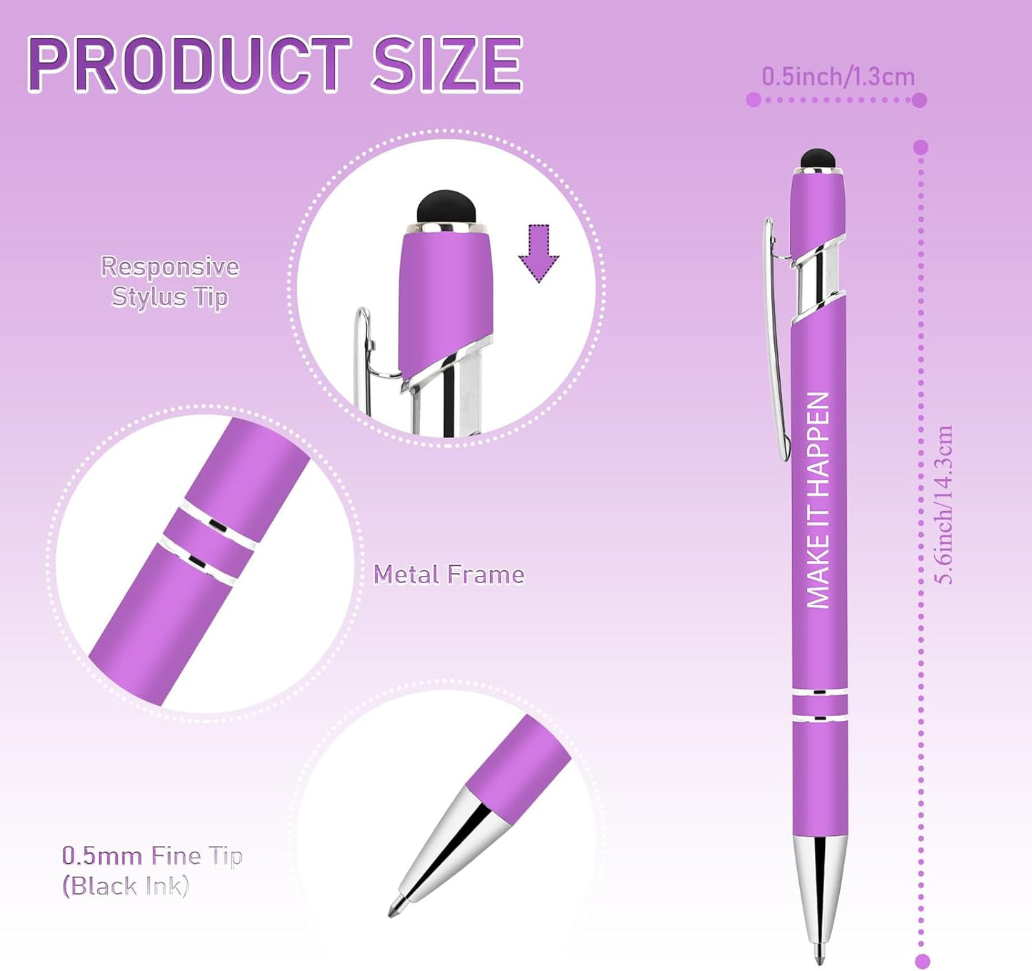 10 Pcs Inspirational Pens Bulk - Motivational Ink Ballpoint Pen with Quotes Stylus Tip Nurse Gifts for School Coworkers Office Supplies Black Ink