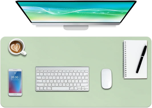 Boutilon Leather Desk Pad Protector,Non-Slip Mouse Pad,Laptop Desk Pad,Office Mouse Mat,Waterproof Leather Desk Blotter,Desk Writing Pad for Office and Home (L-Green,35"x 17")