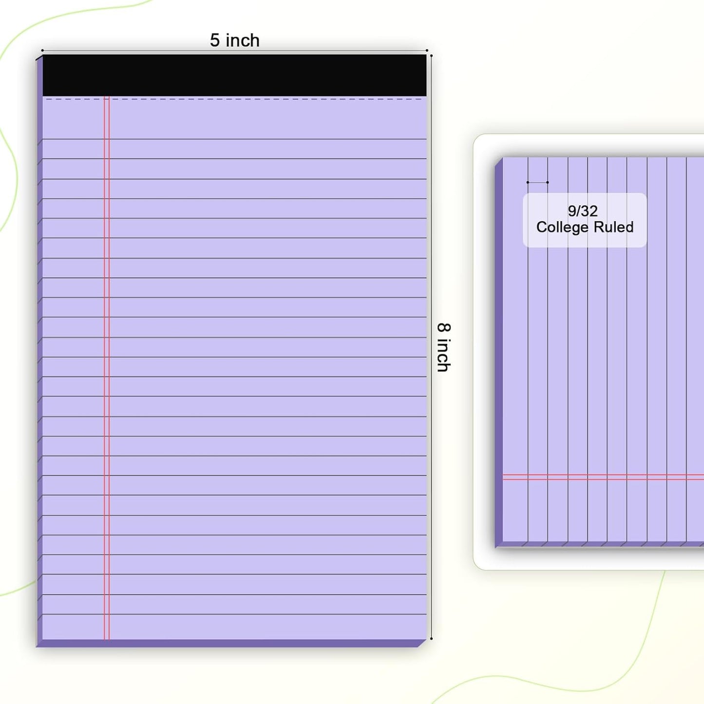 5pcs Colored Note Pads 5x8 College Ruled Small Legal Pads Paper Notepads 5 Pack Study Back Writing Pads 5 x 8 Paper Pads Perforated Narrow Ruled Pads of Paper 30 Sheets/Pack