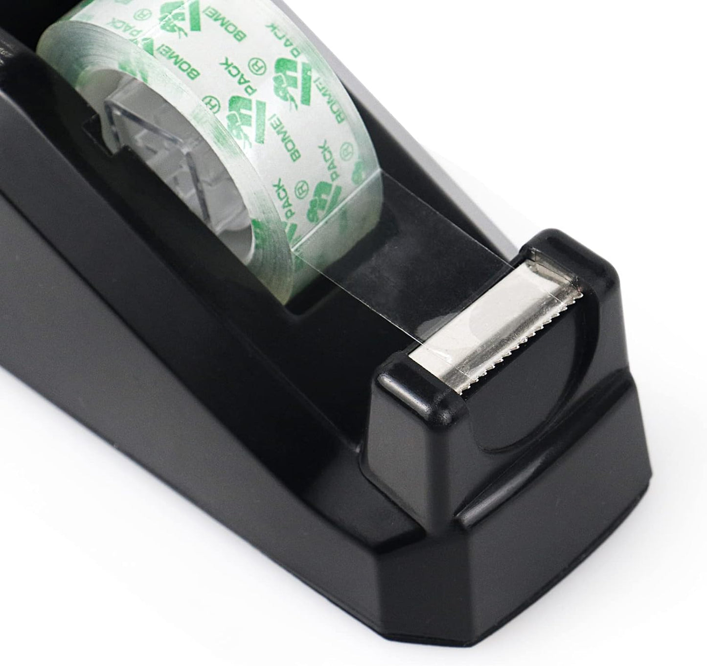 BOMEI PACK Tape Dispensers Desk, 1 Pack Black with 12Rolls Transparent Tape, 1 Inch Core, for Gift Wrapping, School, Office and Home