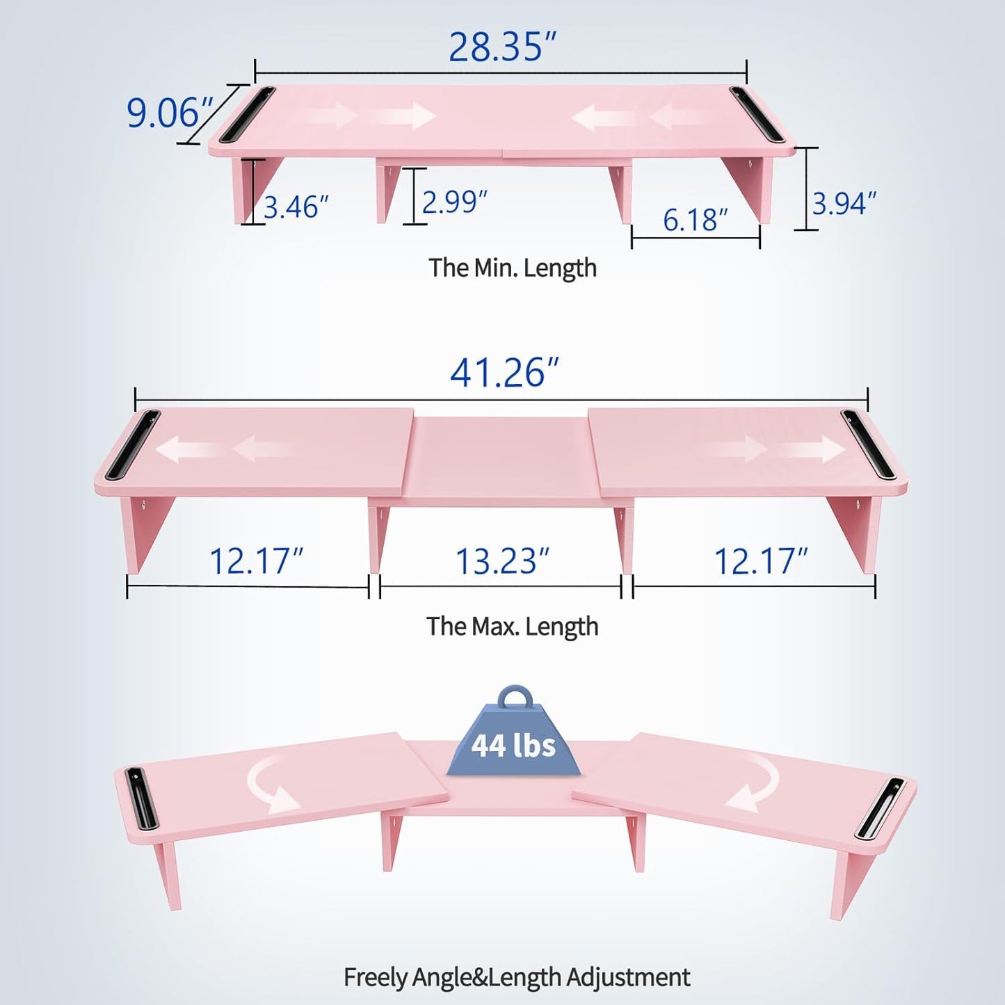 Zimilar Dual Monitor Stand Riser, Monitor Stand with Adjustable Length and Angle, Wood Monitor Stand for Desk, Monitor Riser for 2 Monitors with Storage Space