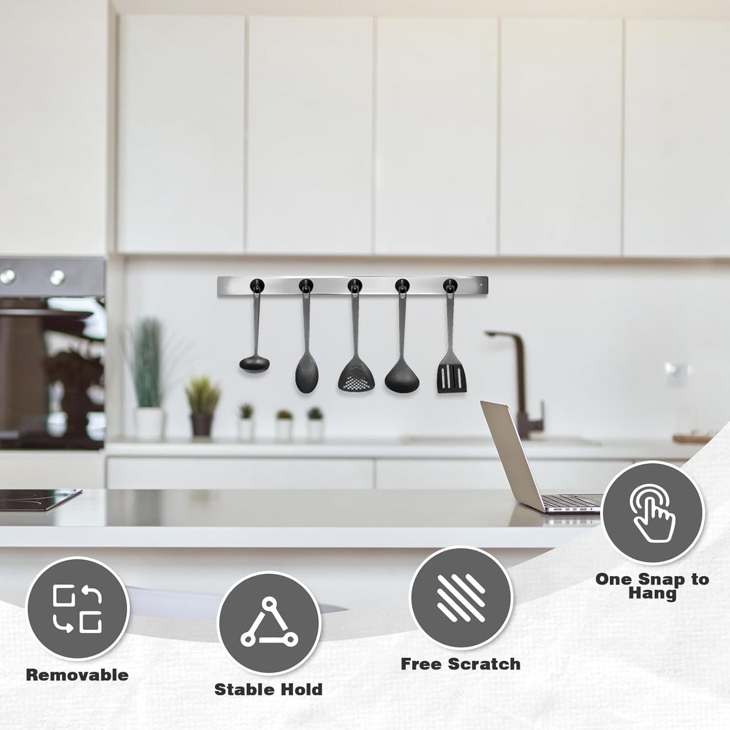 Neosmuk Magnetic Hooks, Heavy Duty 170lb Strong Magnets for Cruise Cabins, Ship Essentials, Large Metal Hooks for Hanging on Fridge(Silver,Pack of 4)