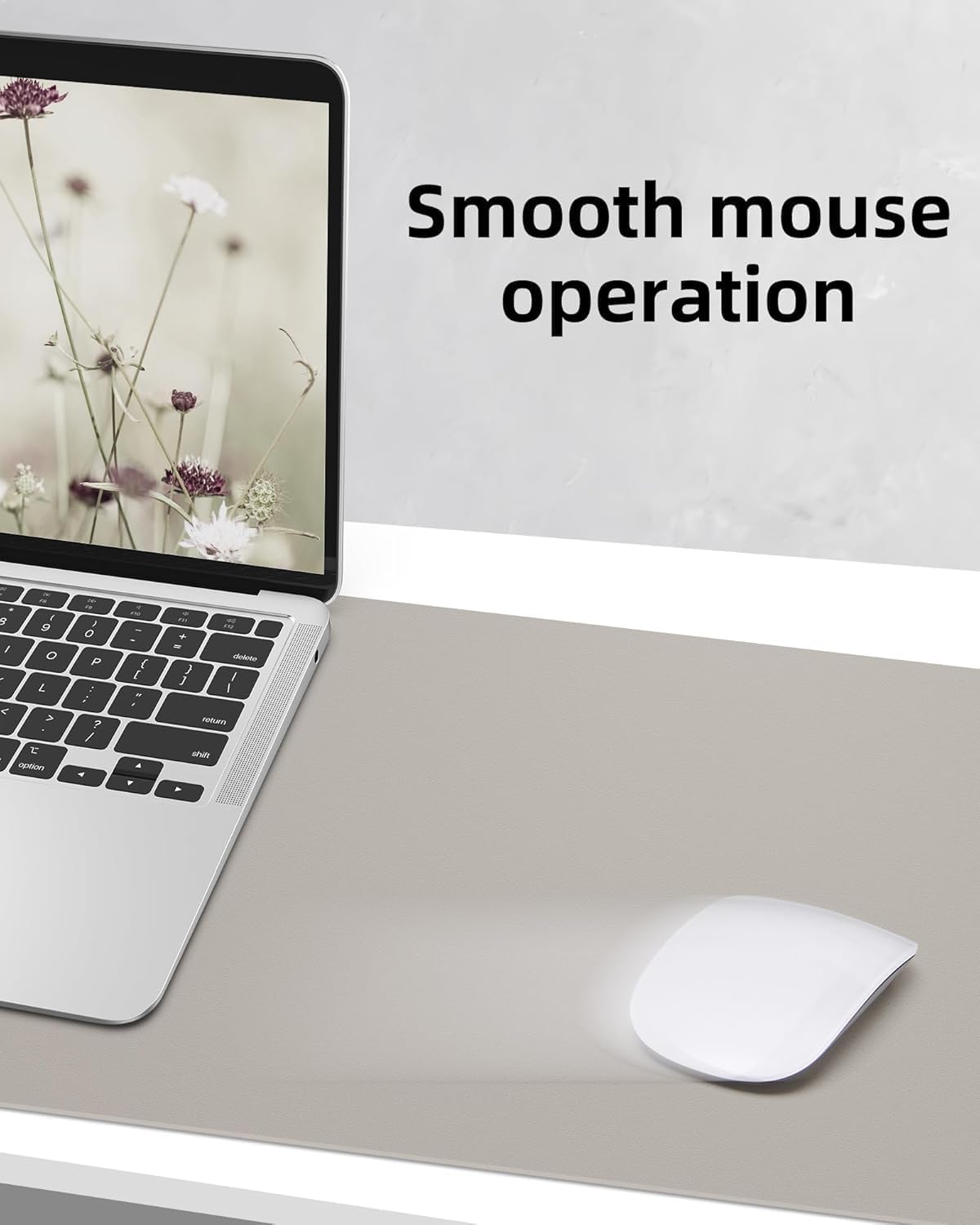 Leather Desk Pad Protector, Large Office Mat & Mouse Pad, Non-Slip Laptop Desk Blotter, Waterproof Writing Pad (Light Grey, 48" x 24")