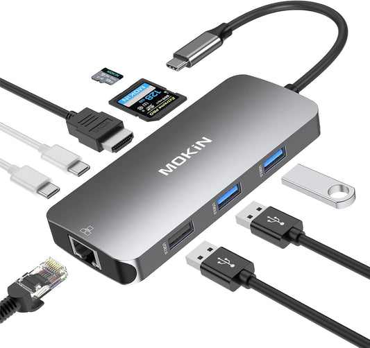 USB C Adapters for MacBook Pro/Air,Mac Dongle with 3 USB Port,USBC to HDMI, RJ45 Ethernet, 9 in 1 USB C to HDMI Adapter,100W Pd Charging,SD/TF Card Reader USB Hub