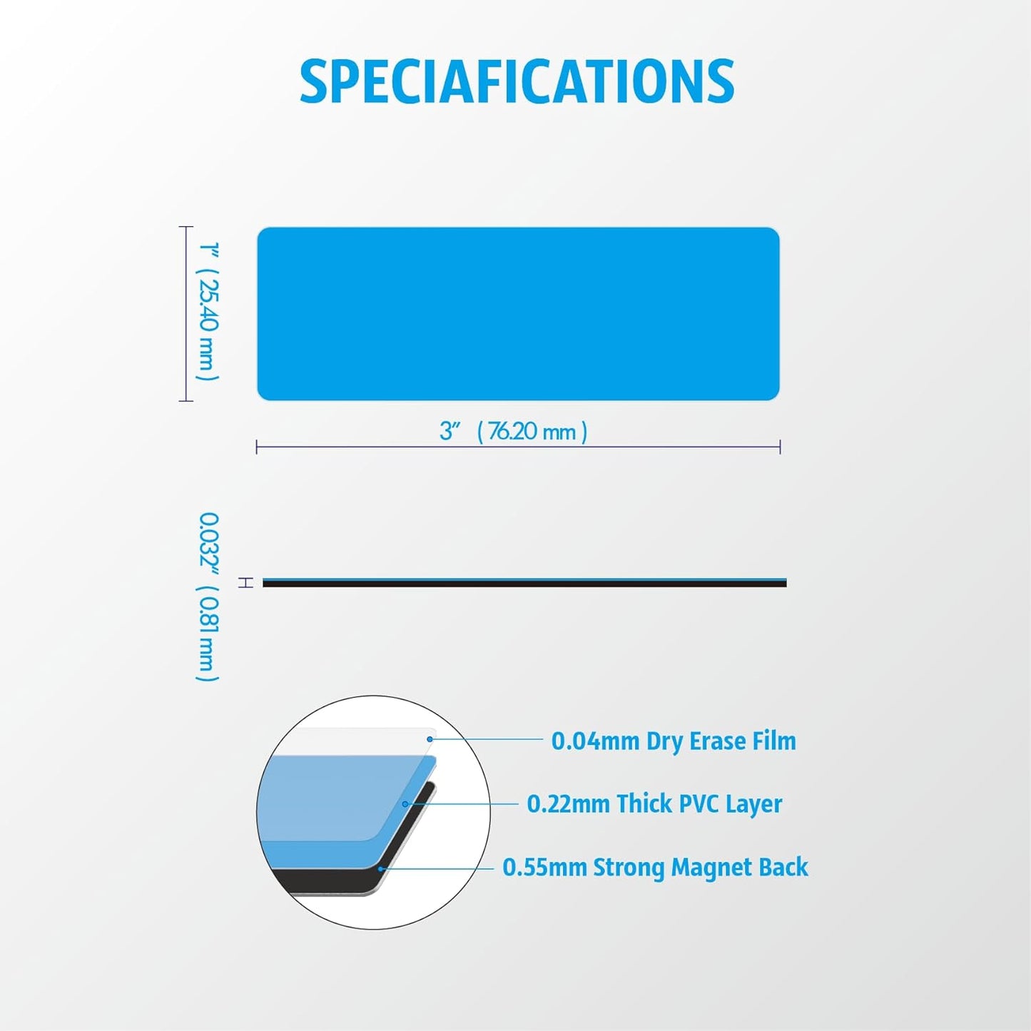 Magnetic Dry Erase Magnets Labels 3x1 inches, Reusable Name Tags, Organizing Schedules in Office/Classroom. Work on Fridge/White Board (Cyan 60Pcs)