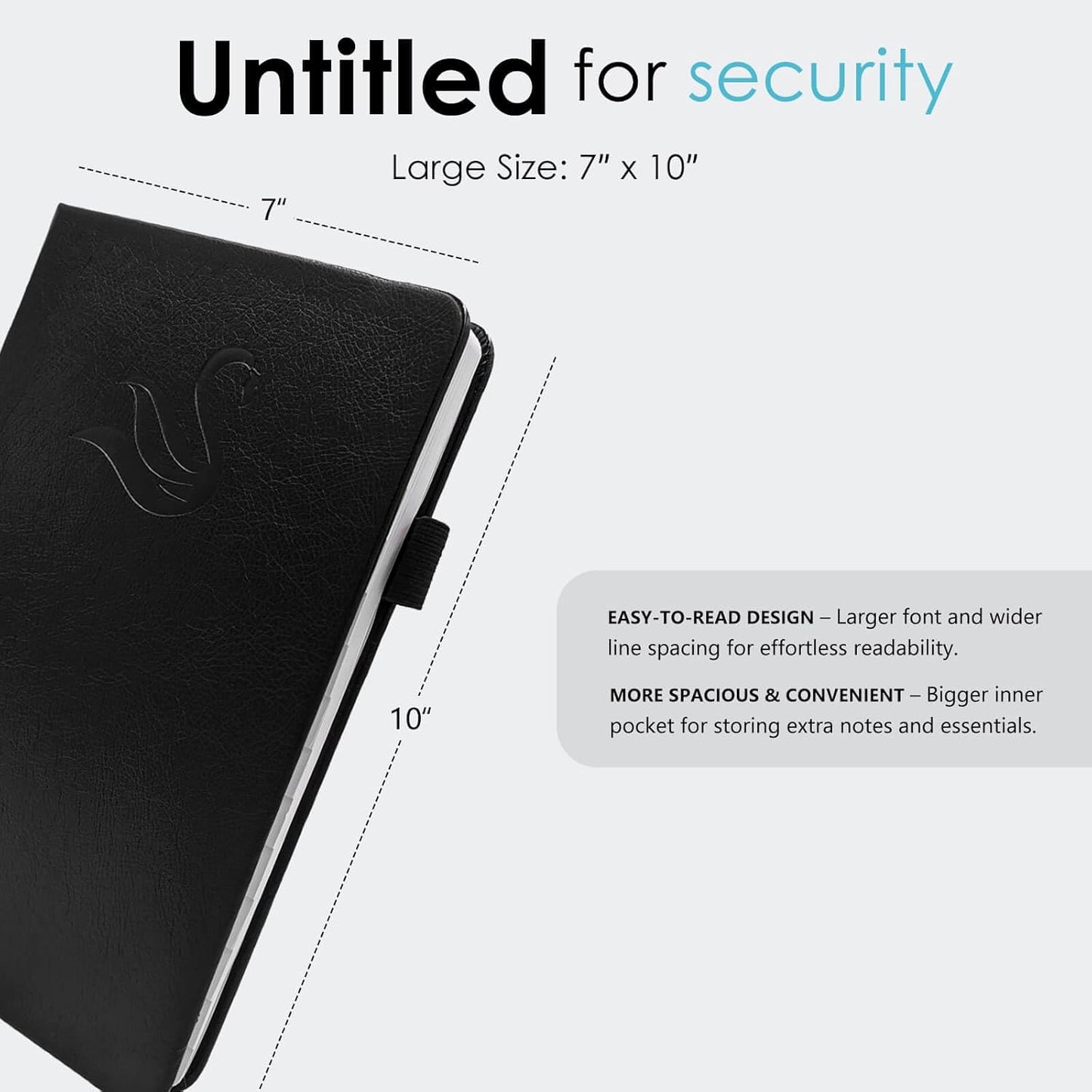 Elegant Password Book with Alphabetical Tabs - Hardcover Password Book for Internet Website Address Login - 7" x 10" Password Keeper and Organizer w/Notes Section & Back Pocket (Black)