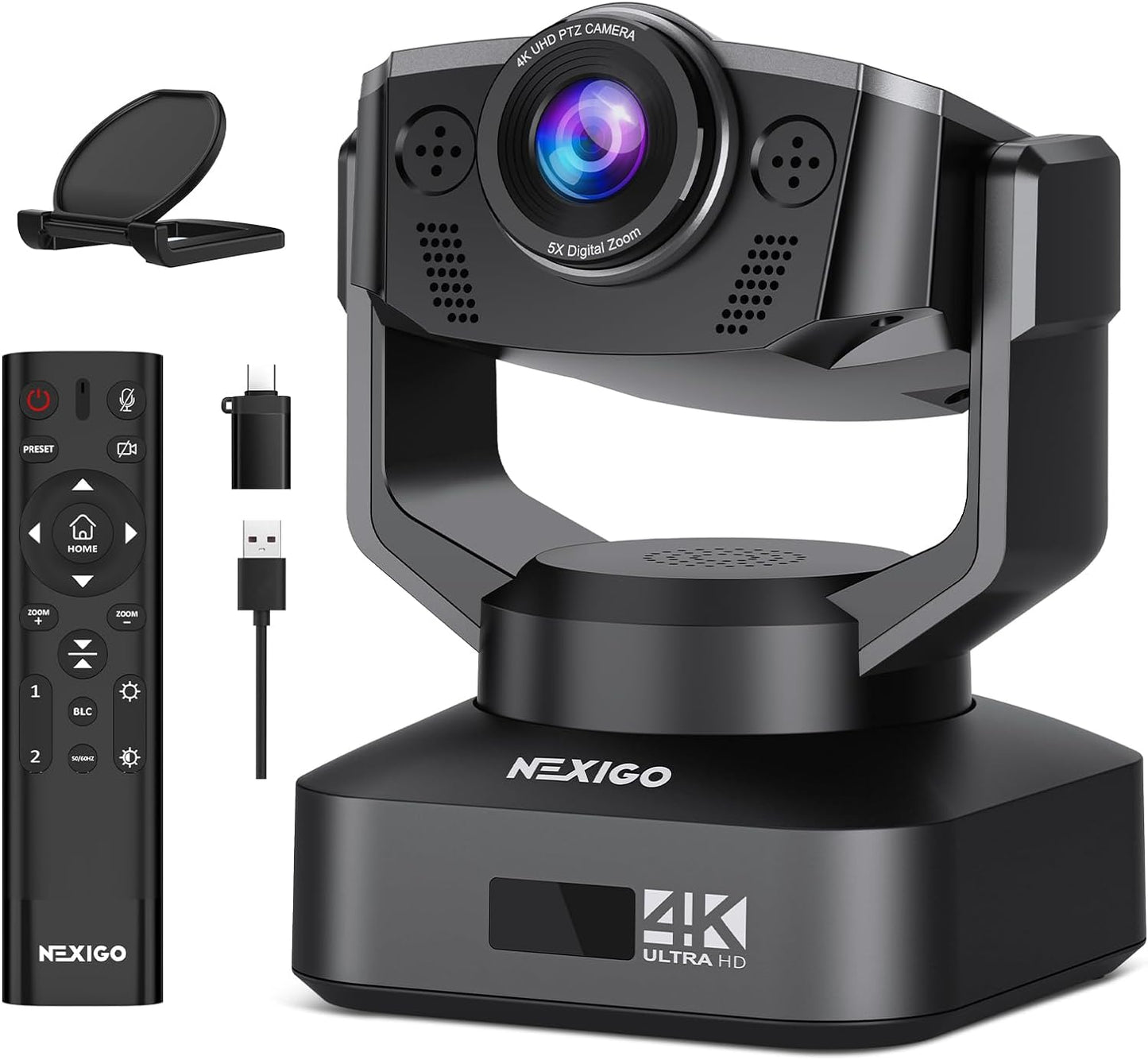 Zoom Certified, NexiGo N990 (Gen 2) 4K PTZ Webcam, Video Conference Camera System with 5X Digital Zoom, Sony_Starvis Sensor, Position Preset, Dual Stereo Mics, 3.5mm Audio Jacks for External Mics