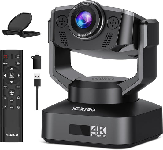 Zoom Certified, NexiGo N990 (Gen 2) 4K PTZ Webcam, Video Conference Camera System with 5X Digital Zoom, Sony_Starvis Sensor, Position Preset, Dual Stereo Mics, 3.5mm Audio Jacks for External Mics