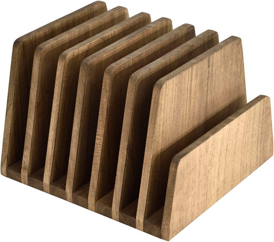 KIRIGEN Wood File Mail Organizer 7 Slots File Paper Holder Desktop Wood Document Letter Holder Organizer for Home Office Brown (7KWJJ-DBR)