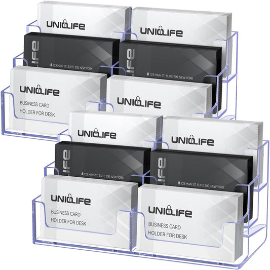 Uniclife 2 Pack Acrylic Business Card Holder for Desk 3 Tiers 6 Slots Clear Business Card Display Stand for Men & Women Desktop Business Card Organizer Card Stand for Office Home, 360 Card Capacity