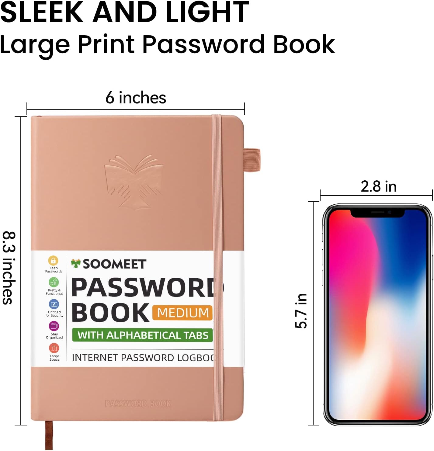 Password Book with Alphabetical Tabs, Internet Address and Password Keeper, A5 Size 8.3"x6" Password Notebook for Saving Internet Login, Username, Password Organizer for Computer & Website