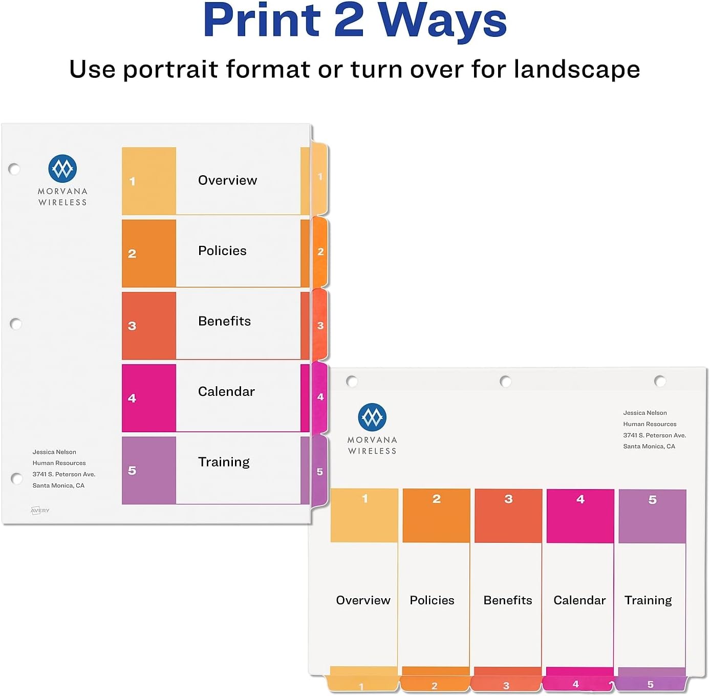 Avery 5 Tab Dividers for 3 Ring Binders, Customizable Table of Contents, Multicolor Tabs, 24 Sets (11167)