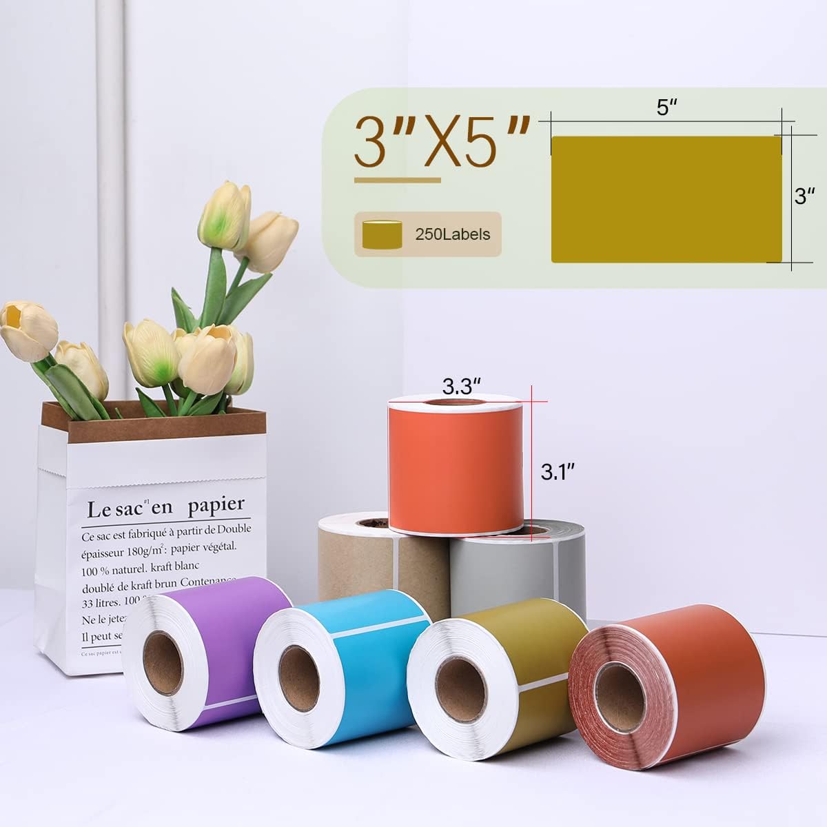 PARLAIM 3 X 5 inch Rectangle Inventory Labels Color Coding Stickers, 250PCS Permanent Stciker for Warehouse Moving Box Square Label (Olive)