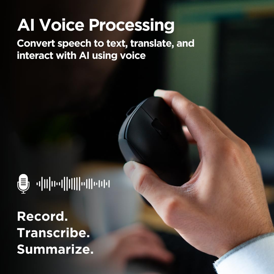 Virtusx AI Mouse, Jethro V1 – AI Voice & Audio Recorder, Note Taking Mouse for Computer & Laptop with Centralized AI Software, AI Writing Tools, Voice Typing, Transcribe, Translate & Summarize