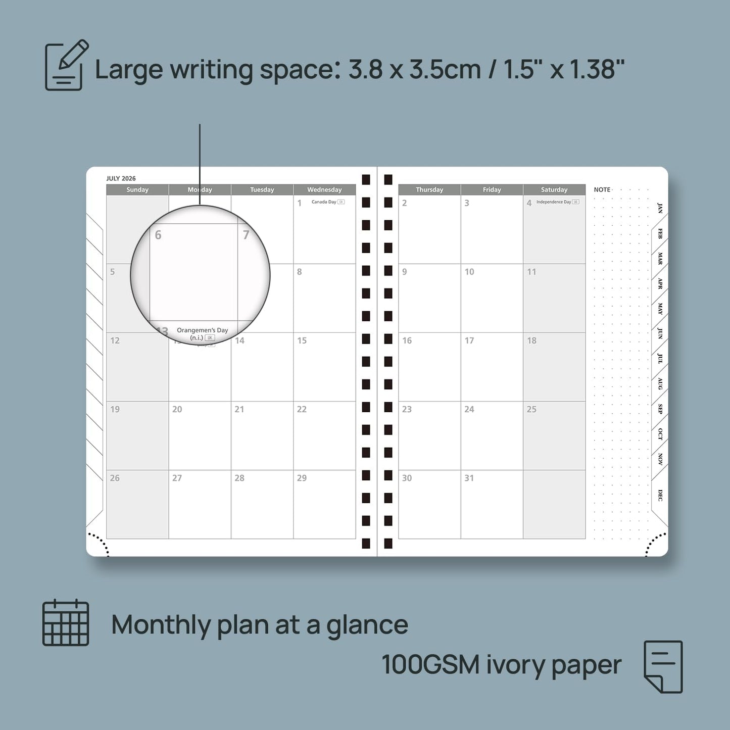 POPRUN 2026 Planner Weekly Notebook (Jan-Dec), Medium 8.5''x 6.5'' - Agenda 2026 Calendar Book with Monthly Tabs, Inner Pocket, Spiral Soft Cover, 100 GSM - Claret