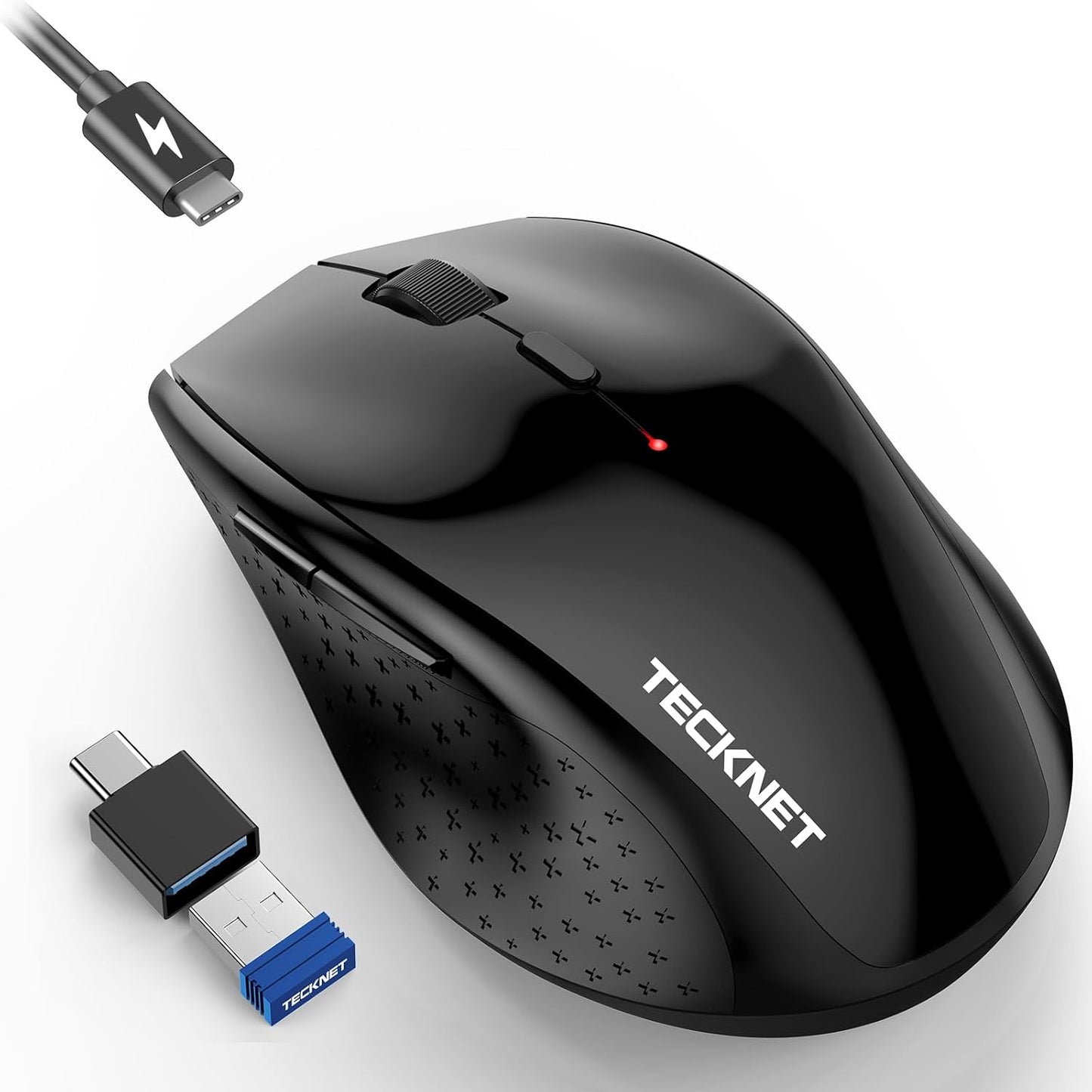 TECKNET Wireless Mouse Jiggler, USB-C Rechargeable Mouse, Silent Mouse Quiet Click, Build-in Mouse Mover, 6400 DPI Ergonomic Mouse, 2.4G Cordless Computer Mice for Mac, Laptop, Desktop, PC