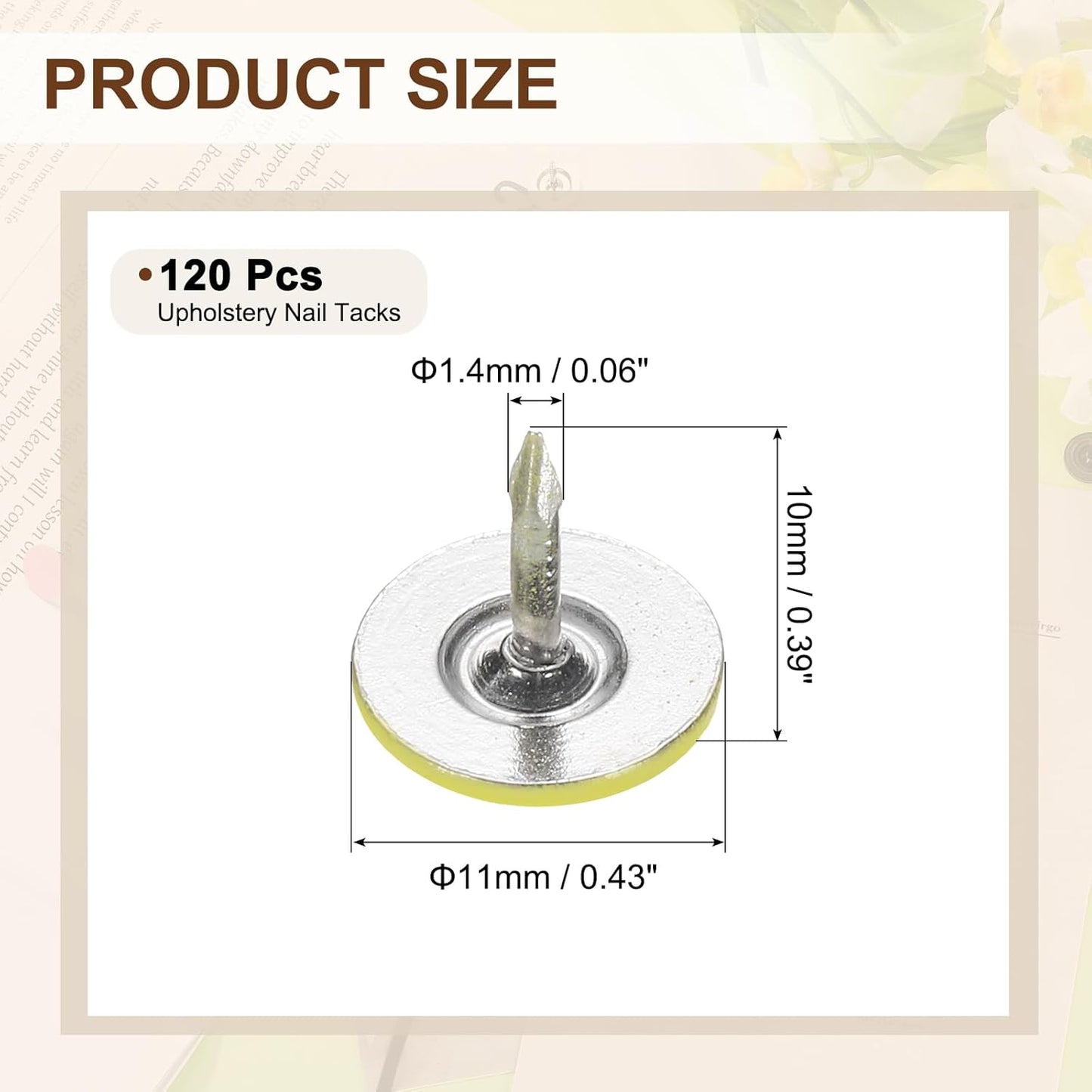 uxcell 120Pcs Push Pins, 11mmx10mm Round Flat Head Decorative Thumb Tacks Upholstery Tacks for Cork Board Office Wall Hangings, Light Yellow