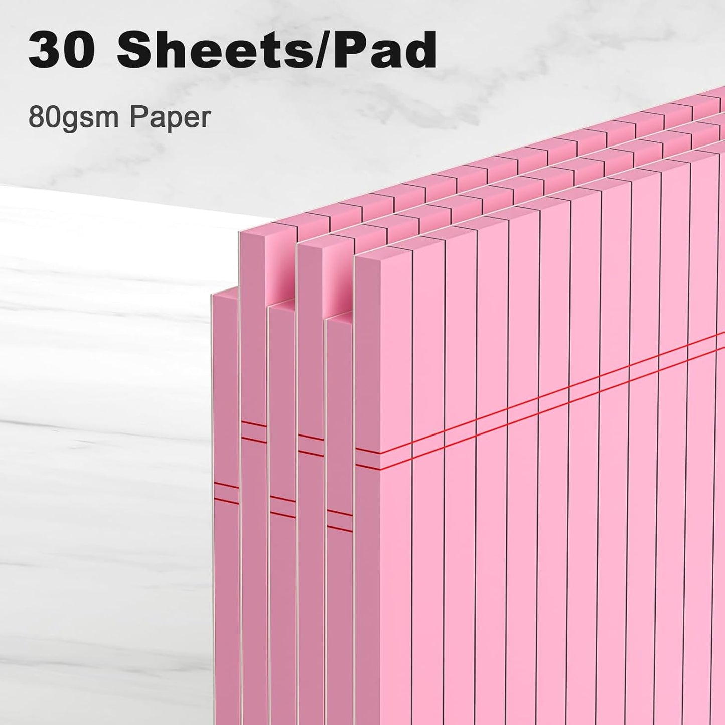 Pink Legal Pad Note Pads 8.5 x 11 inch, Wide Ruled Clear Print Writing Pads 30 Sheets/Pad, 20lb Colored Paper, Perforated Notepad with Sturdy Back (3 Pads Pink)