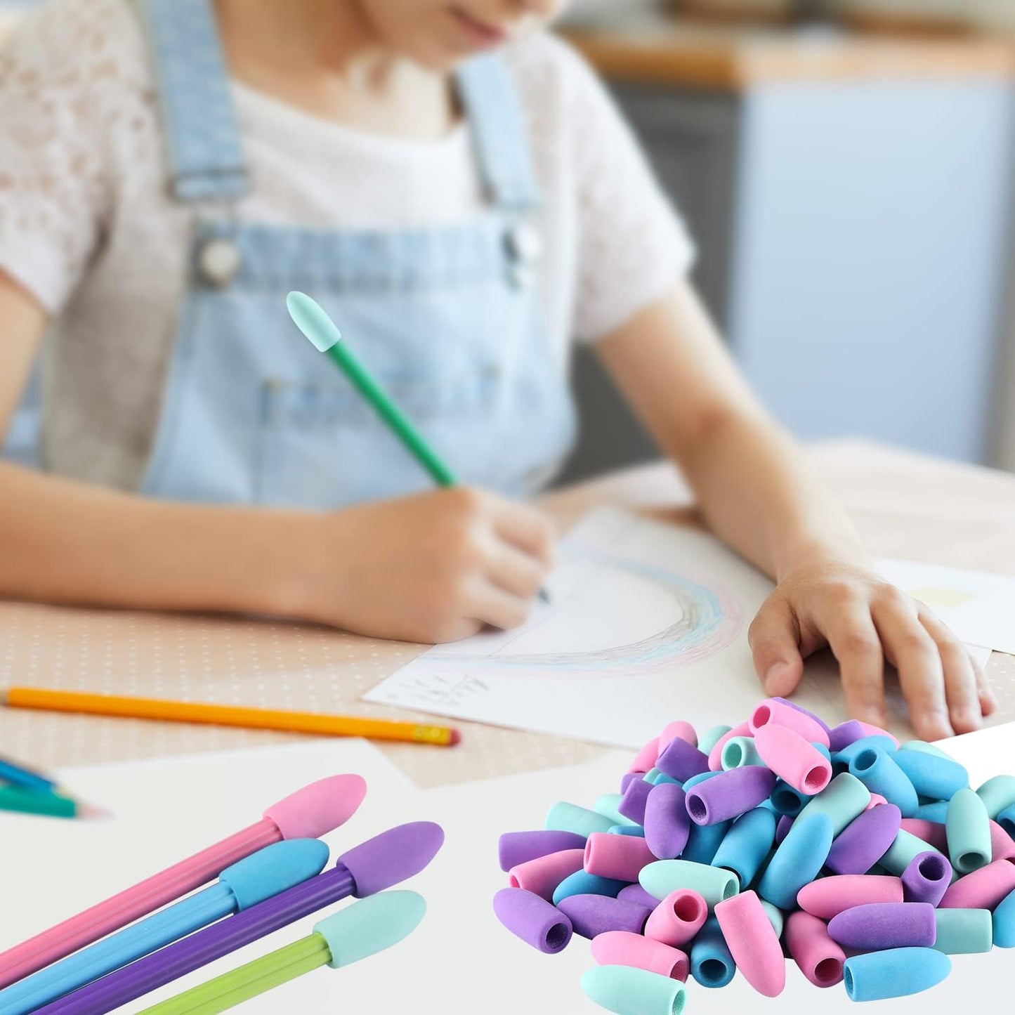 Pencil Erasers, Pencil Eraser Toppers, Cap Erasers, Pencil Top Erasers for Kids, Pencil Top Erasers Bulk (80Pcs/Box)