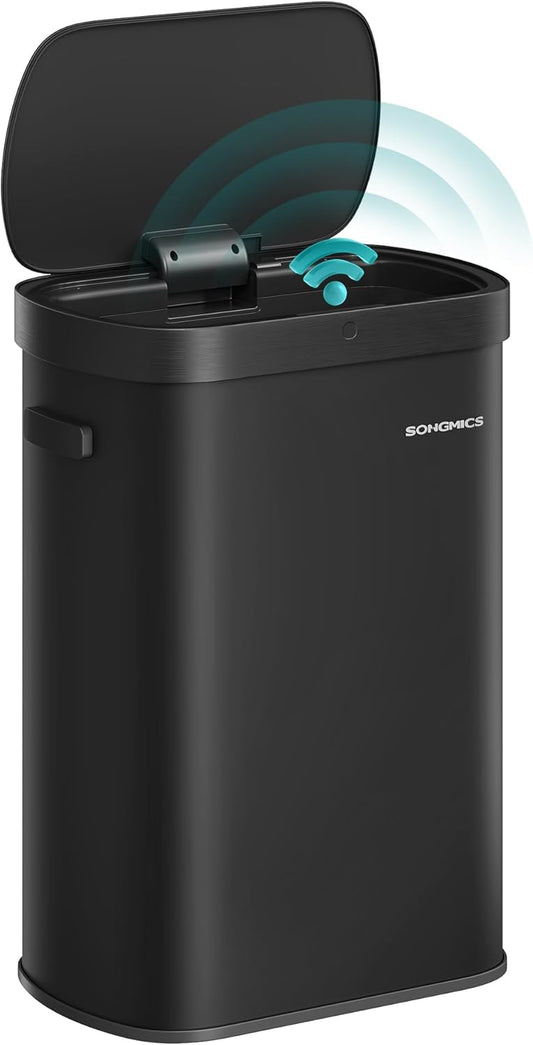 SONGMICS Motion Sensor Trash Can, 13-Gallon (50 L) Automatic Garbage Can with Soft Close Lid, Stainless Steel, Wave or Touch to Open, Includes 15 Bags, Ink Black ULTB640B01