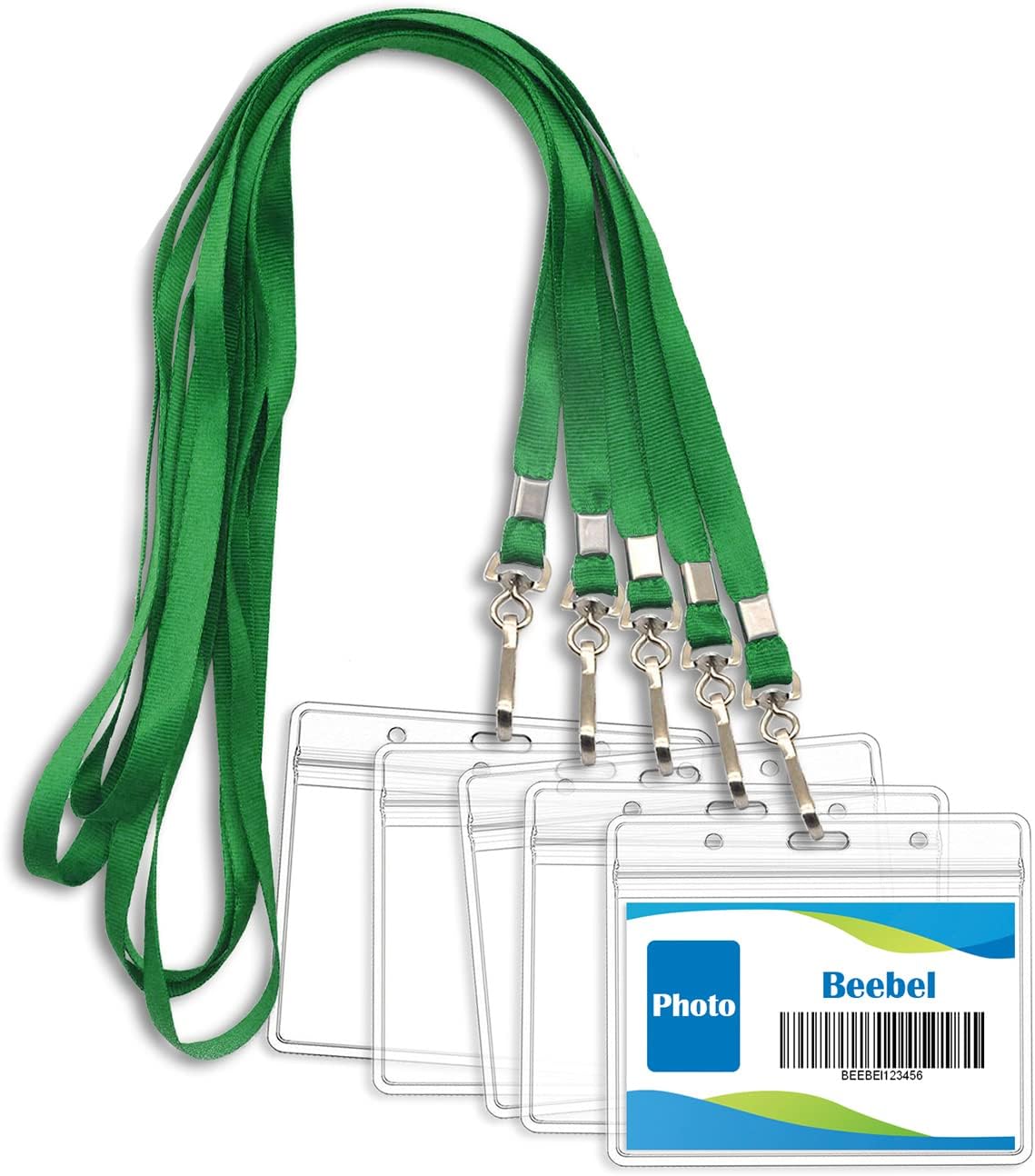 Beebel ID Badge Holder Lanyards with Waterproof Badge Card Bulk Lanyard for Name Tags Holders(Green)