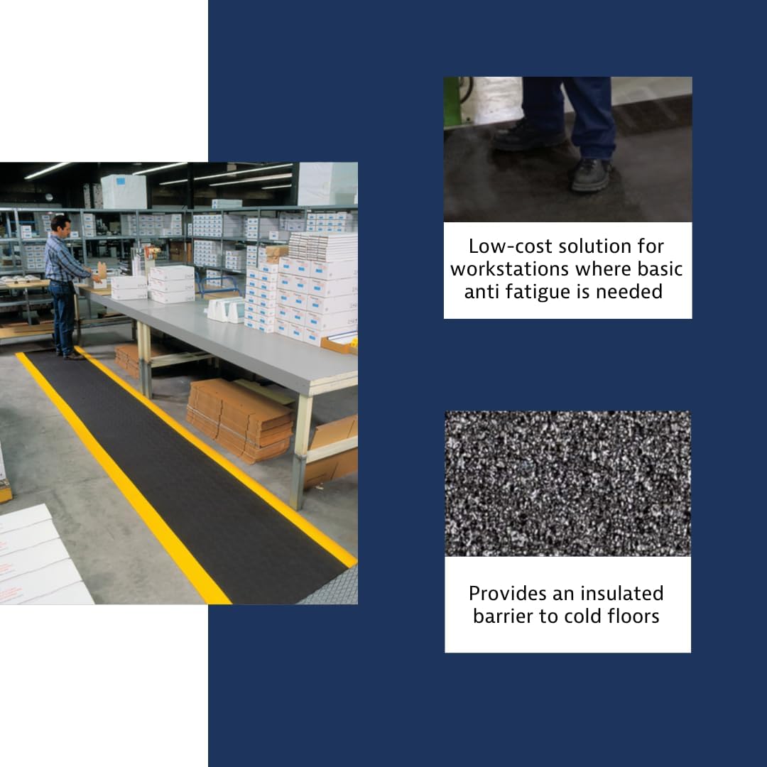 Notrax 411 Sof-Tred™ 2' x 3' x 3/8" Anti Fatigue Mat, Enhanced Slip Resistance with Beveled Edges and Pebbled Surface, Ideal for Industrial and Commercial Workplaces, Black/Yellow, 411S0323BY