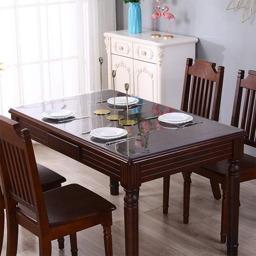 Clear PVC Table Cover Protector Rectangle 16x46 Inch Crystal Vinyl Table Pad 1.5mm Thick Heat Resistant Plastic Desk Mats Waterproof Protector Mat for Writing Laptop Pad Dresser Non-slip Easy Clean
