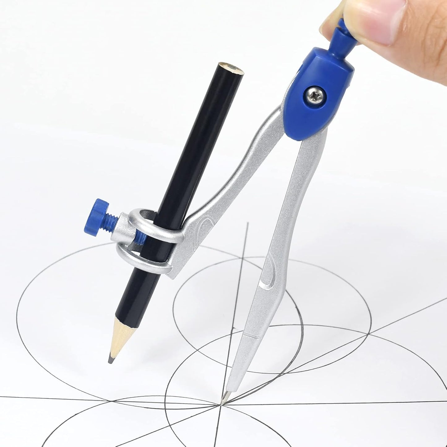 10 Pieces Math Geometry Kit Set Student Supplies with Shatterproof Storage Box,Includes Rulers,Protractor,Compass,Eraser,Pencil Sharpener,Lead Refills,Pencil,for School and Drawings（Navy Blue）