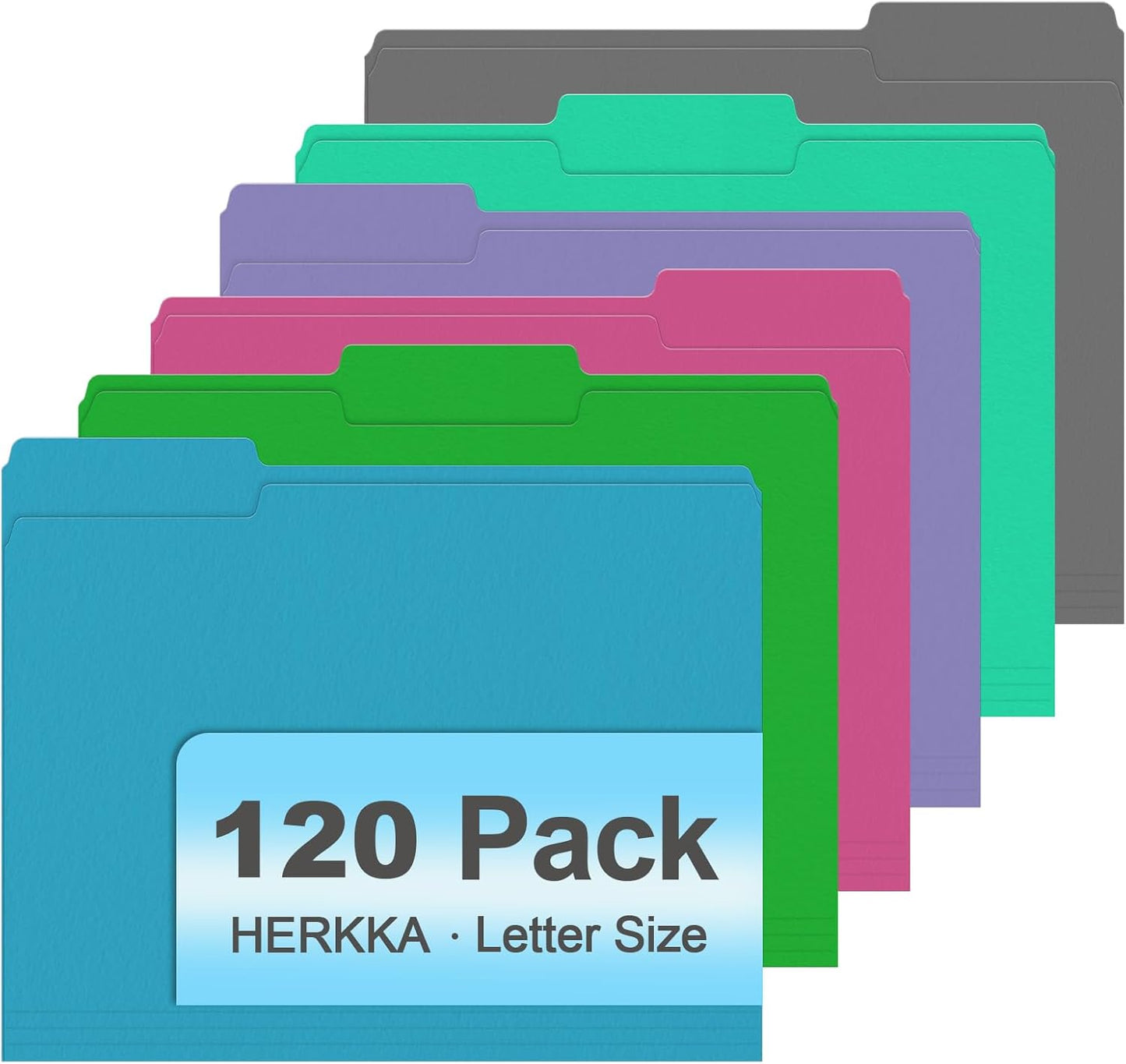 File Folder, HERKKA 120 Pack 1/3 Cut Tab File Folders, Letter Size, Assorted 6 Colors, Colored File Folders Designed for Office and Classroom Use