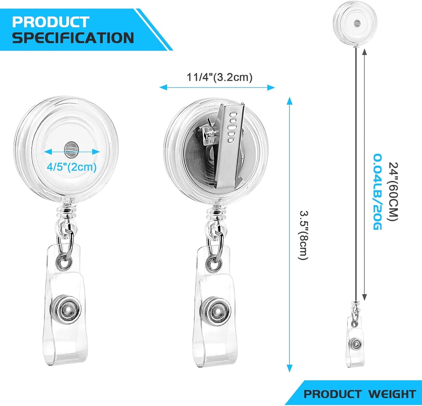50 Pack Badge Reels Retractable with Swivel Alligator Clip Retractable Badge Holder Reels for Students, Teachers, Office Workers (Translucent Clear)