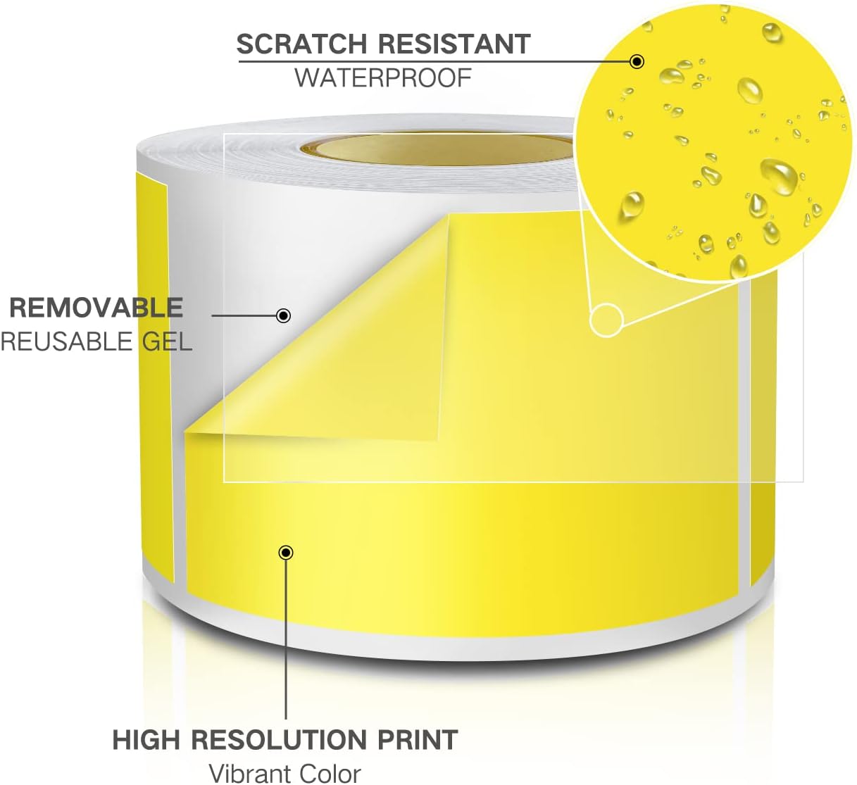 Yellow Rectangle Sticker Labels 3×2 Inch Vinyl Stickers Color Coding Name Tags Roll Removable Waterproof 300 per Dispenser Box