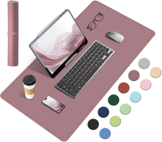 Dual-Sided Desk Pad, Natural Cork & PU Leather Mouse Pad for Desk, Desk Pad Protector, Non-Slip Desk Mat for Office and Home Work, (Purple Pink, 23.6" x 13.7")