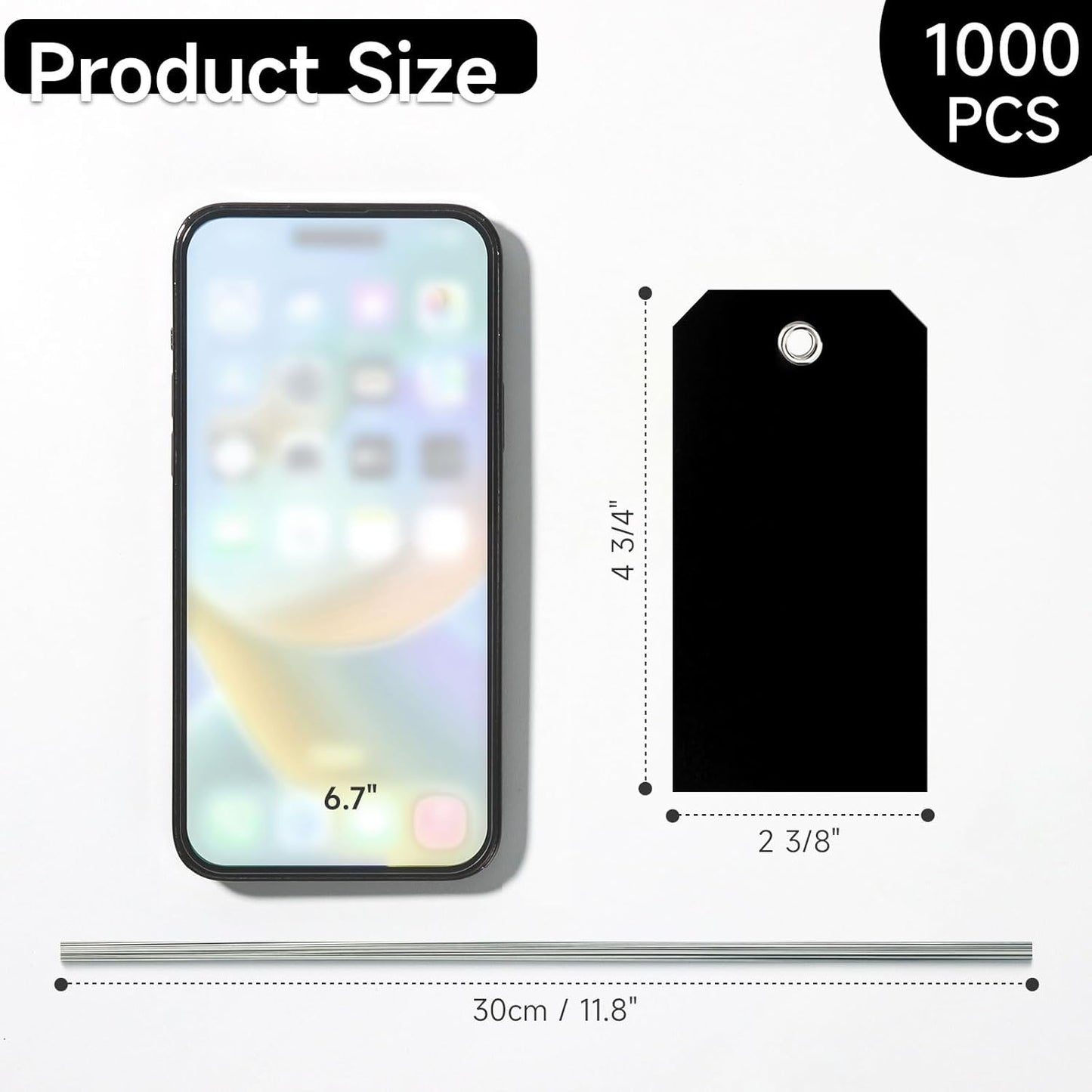 1000 Pieces Plastic Shipping Tags with Wire Labeling Tags Waterproof Hang Tags with Reinforcement Hole Writable Luggage tag Loops for Equipment Inventory Parts Garage (Black, 4 3/4" x 2 3/8")