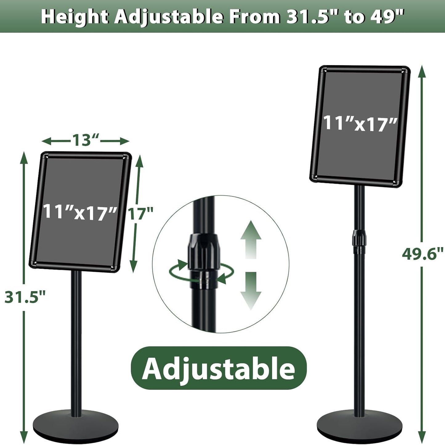 Heavy Duty Sign Holder Stand 11x17in Pedestal Poster Stand Adjustable Floor Standing Sign Stand with Safety Corner for Advertisement / Display (Black)