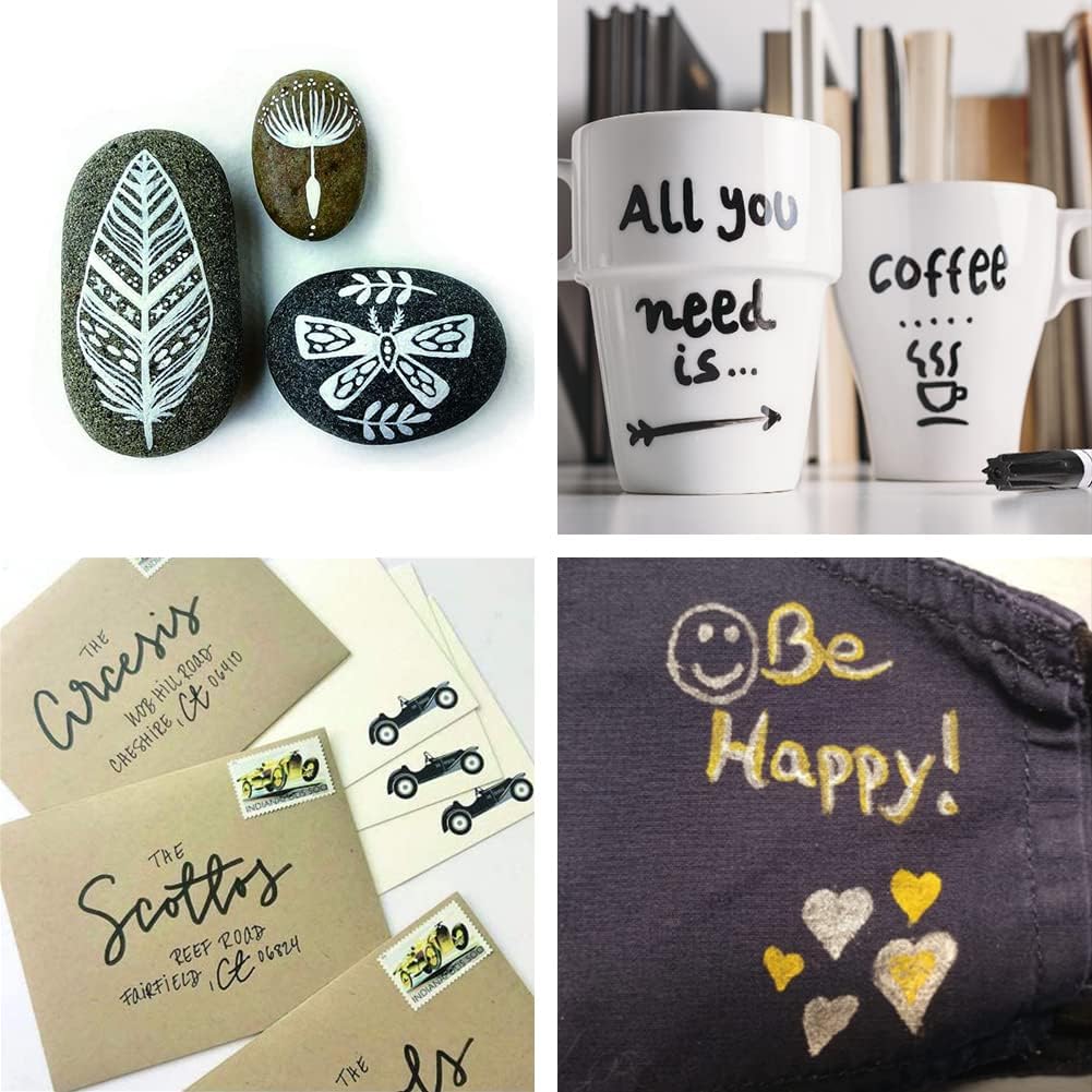 Overseas Permanent Paint Markers Pens - 3 Pack Yellow Oil Based Paint Pens, Medium Tip, Quick Drying and Waterproof Marker Pen for Metal, Rock, Wood, Fabric, Plastic, Canvas, Mugs, Stone, Glass