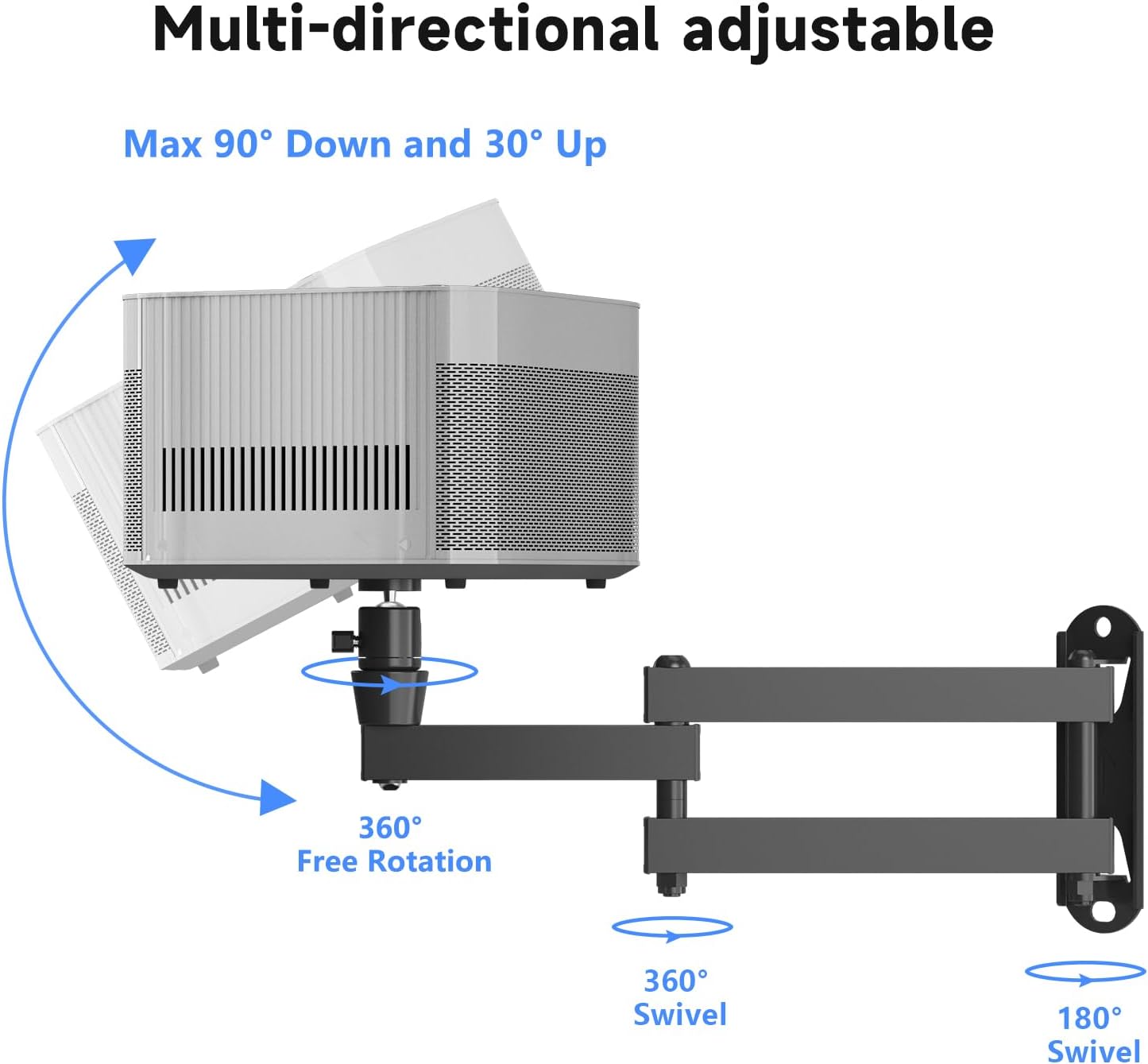 suptek Universal Foldable Projector Wall Mount - Adjustable Bracket for Projectors, Compatible with 1/4", M4 & M6 Screws, Heavy-Duty & Space-Saving Design, Black, MA1330YT