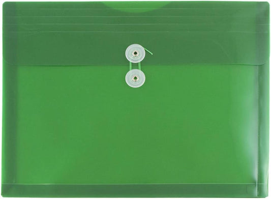 JAM PAPER Plastic Envelopes with Button & String Tie Closure - Letter Booklet - 9 3/4 x 13 - Green - 12/Pack