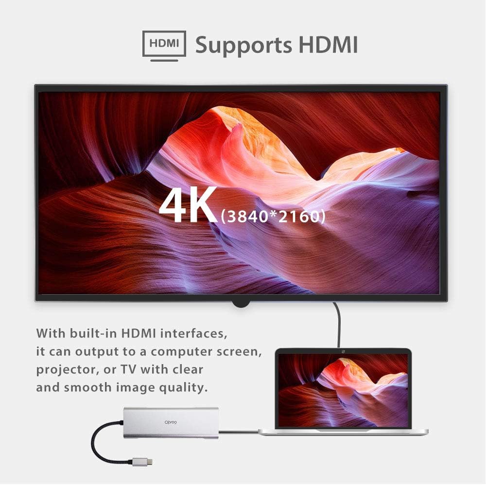 9-in-1 USB C Hub Multiple Adapter, 3 USB 3.0 Ports up to 5Gbps Transfer, 4K@30Hz HDMI, 60W PD, SD/TF Card Reader, 3.5mm Audio Jack & Ethernet, USB-C Hub for MacBook and Other Type-C Devices