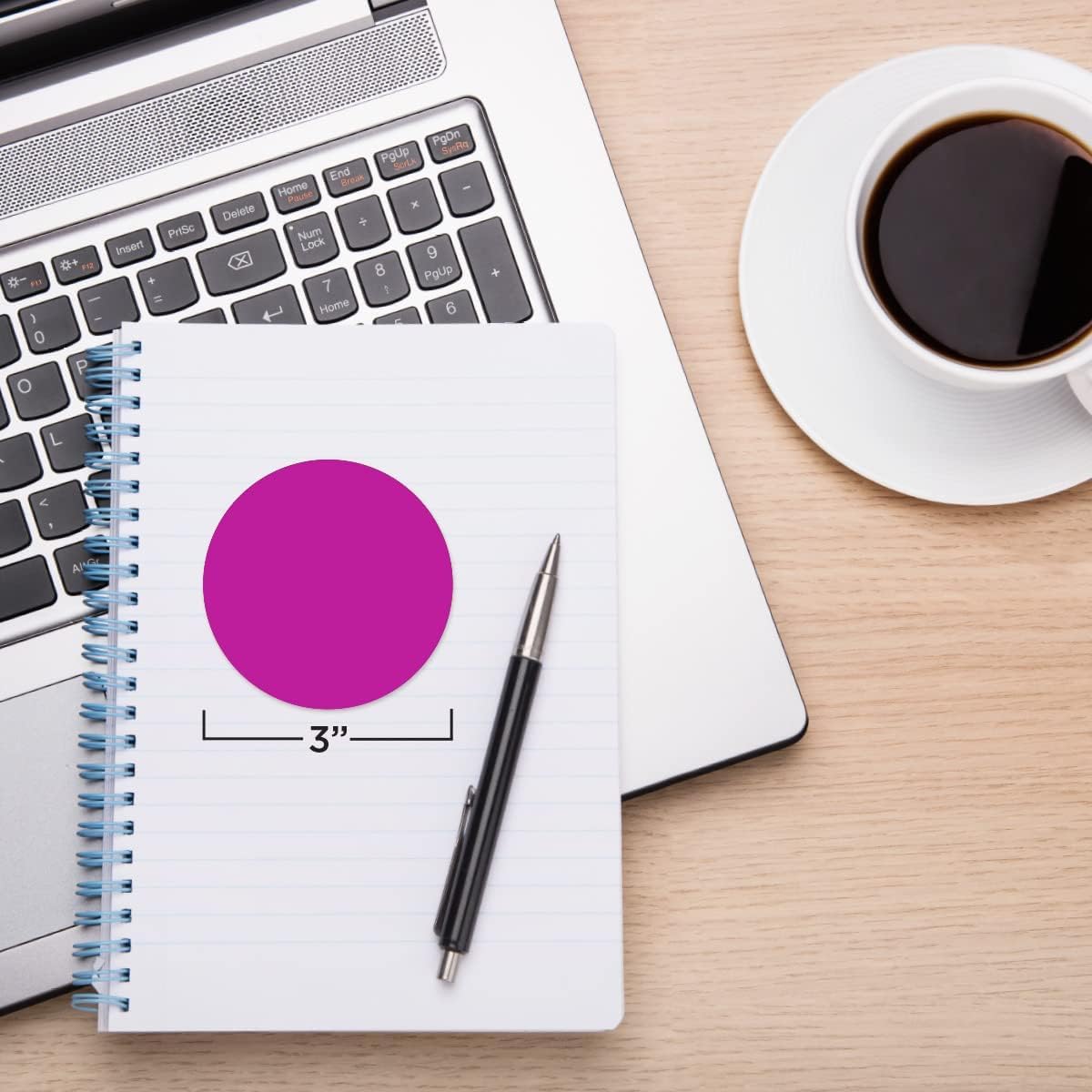 ChromaLabel 3 Inch Round Label Permanent Color Code Dot Stickers, 500 Labels per Roll, Fluorescent Purple