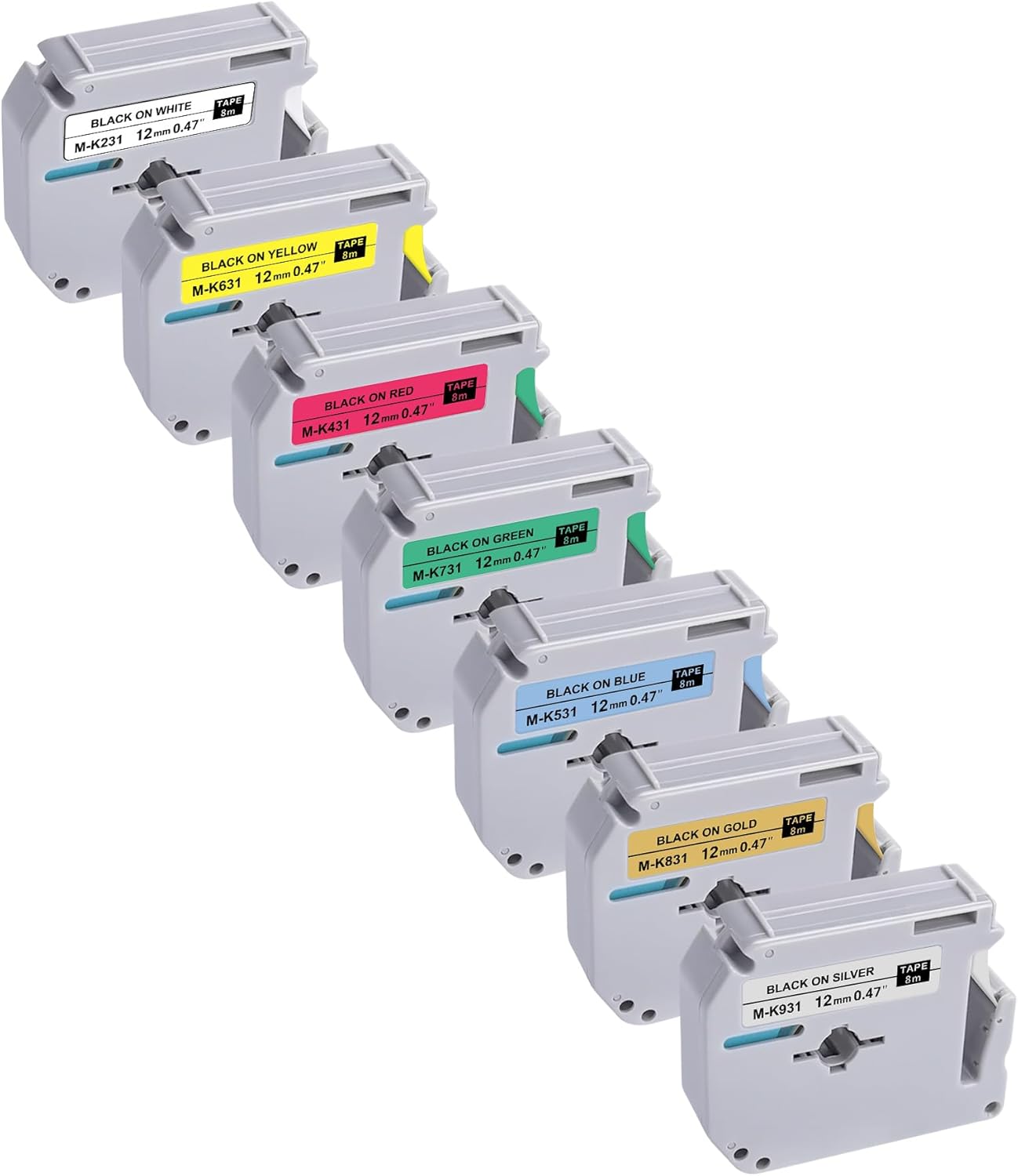 M Tape Work for PT-65 PT-70 PT-70BM PT-M95 Replace with Brother P Touch M Tape 12mm 0.47 Colors for M-K231s/M-431/M-531/M-631/M-731/M-831/M-931s with Label Maker PT-45 PT-80 PT-90 8m 26.2ft