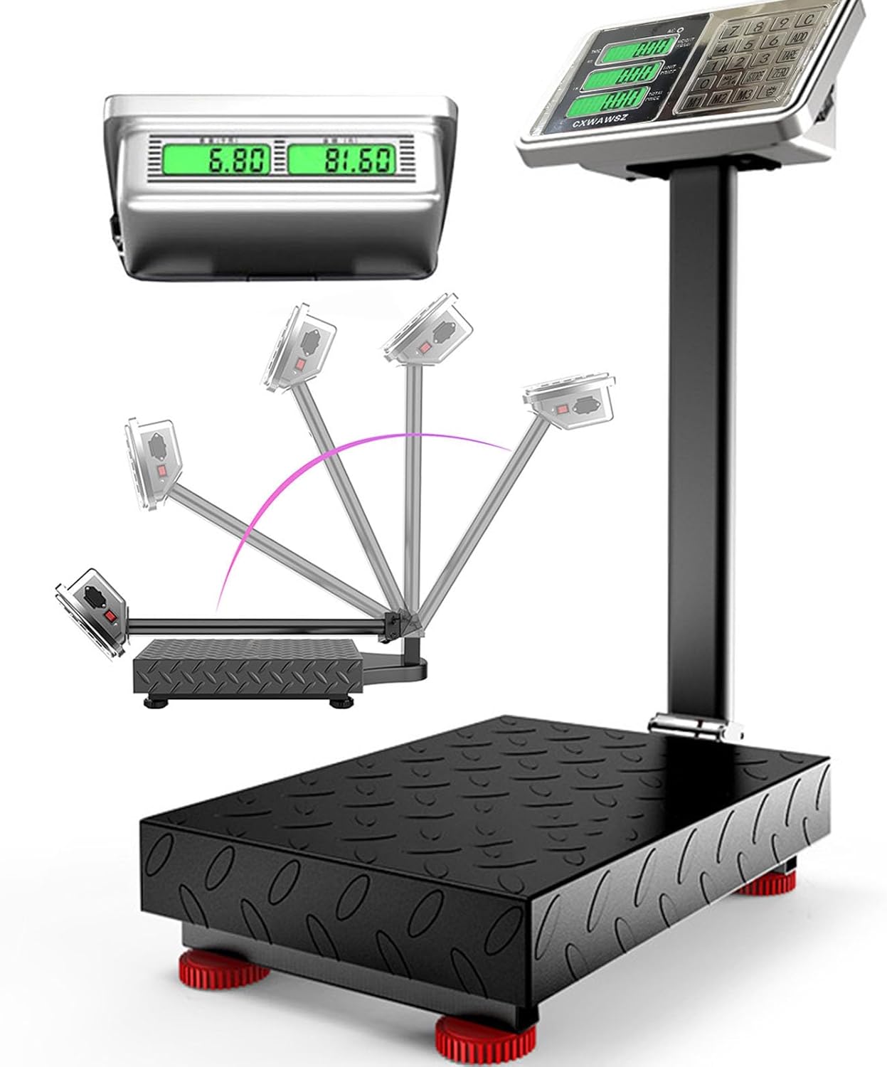 660lb Industrial Floor Platform Scale with 90°-135° Rotate Double Sided Display Weight Computing Digital Scale Platform Scale LB/KG for Luggage Shipping Package Computing