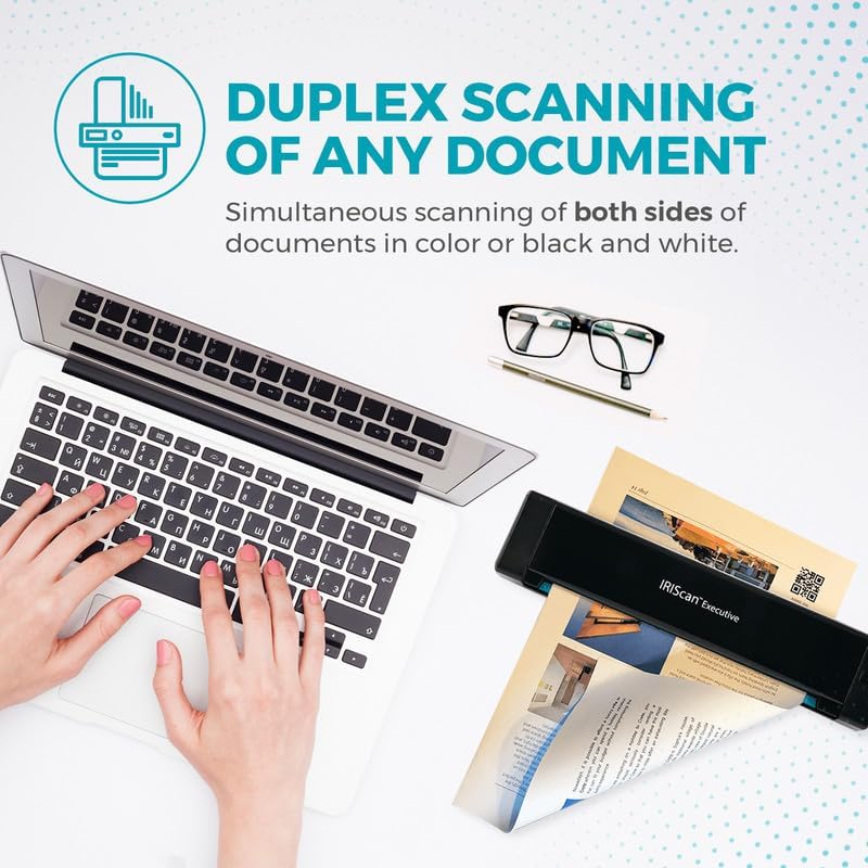 IRIScan Executive Portable scanner-v4pro 8PPM Duplex Document Scanner,Receipt Scanner, Free Readiris PDF Editor, scanners for Computers, scan to Word, PDF, XLS, Bus.Cards to Outlook,USB Windows only