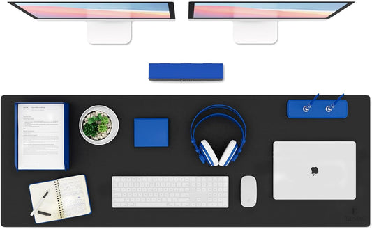 K KNODEL Large Office Leather Desk Mat, Mouse and Keyboard Pad, Computer and Laptop Mat, Desktop Protector and Cover, Writing Pad and Blotter (47.2"x17", Black)