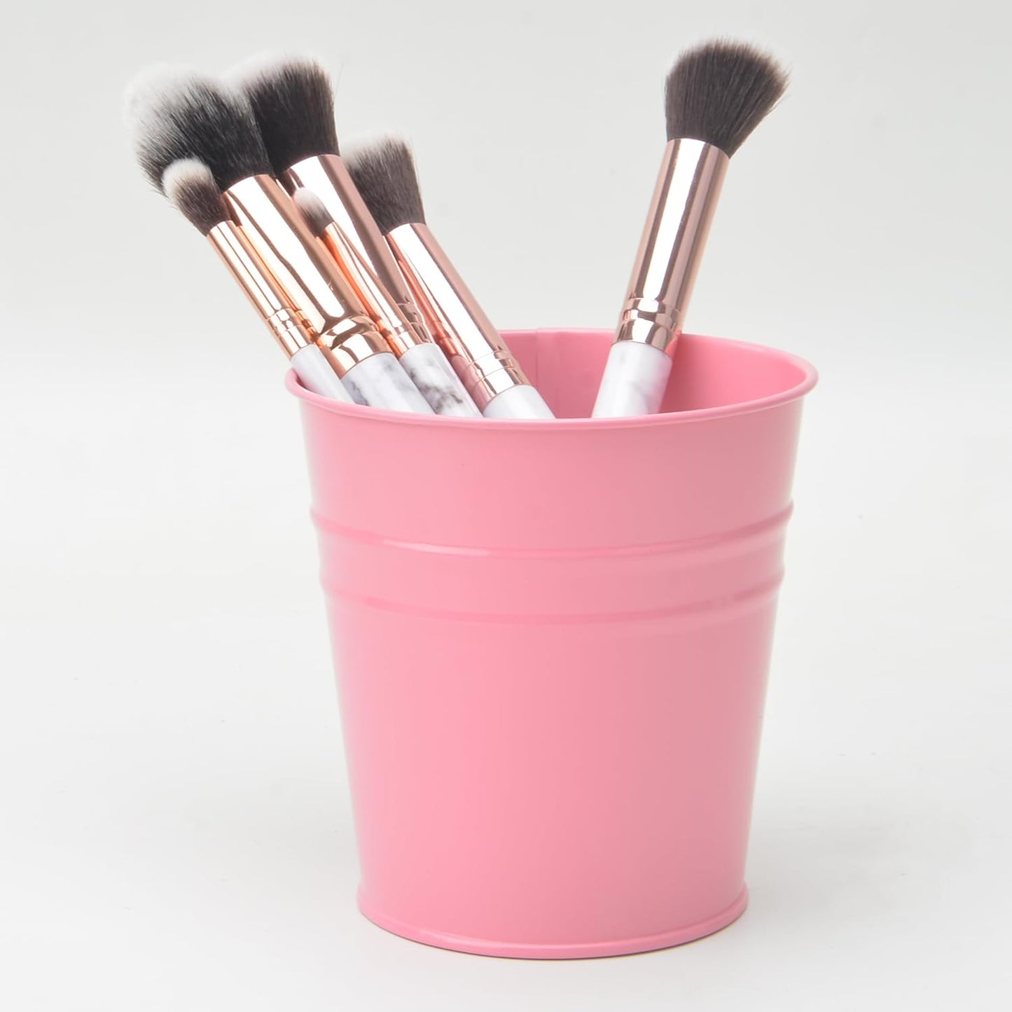 Pen Holder Cup For Desk Pencil Holder Metal Marker Pen Organizer Storage Small Tinplate Flower Pot Succulent Bucket Planters for Office Home - 2 Pack (Pink)