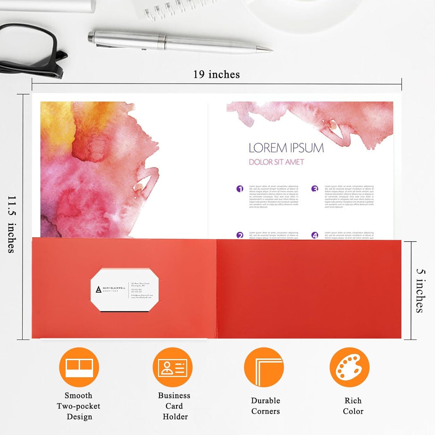 25pcs Red Folders with Two-Pockets Fit Letter Size Paper,Paper File Designed for Office,Home and Classroom Use