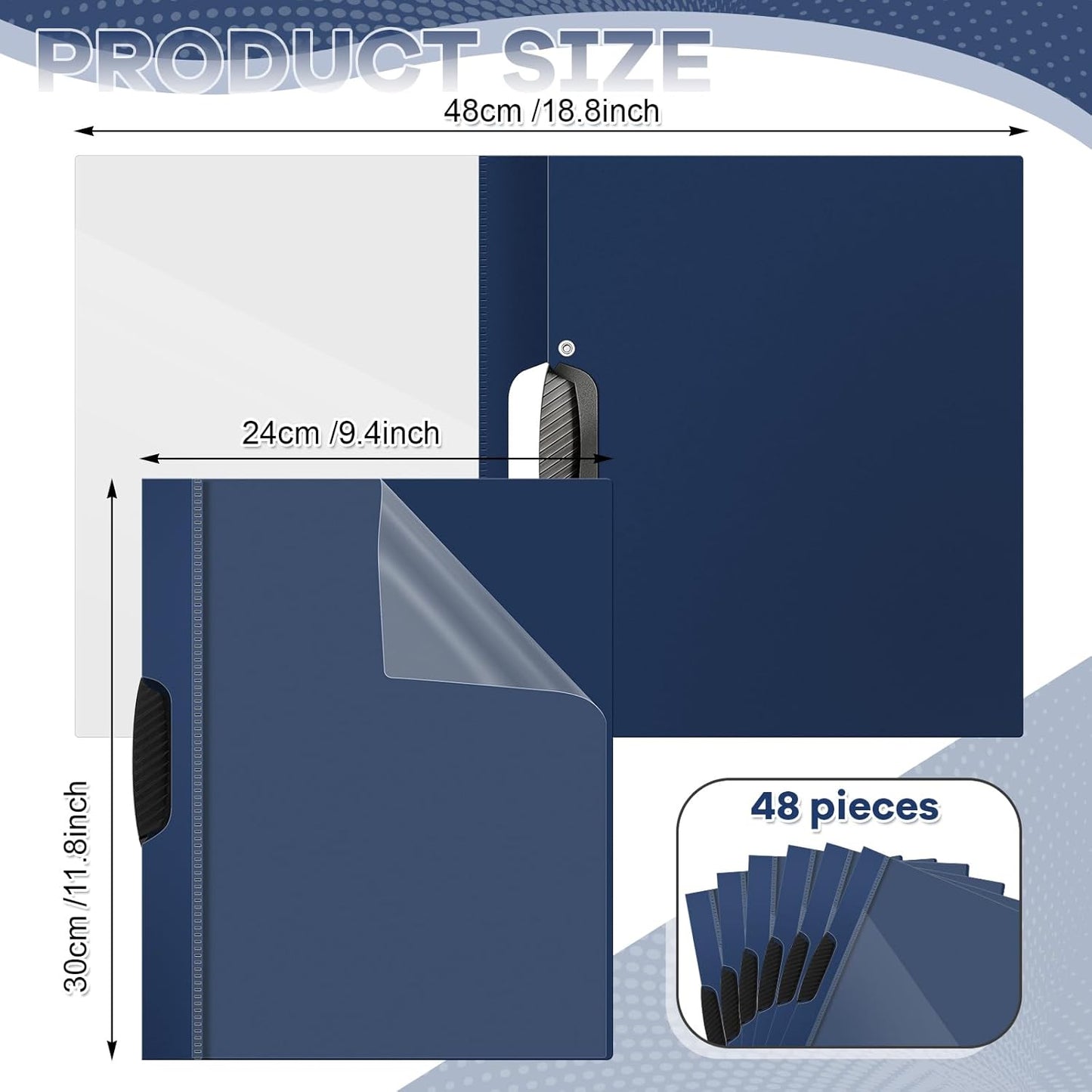 Teling 48 Pcs Report Covers with Sliding Bar Clear Plastic Presentation Folders 9.4 x 11.8 Inches Paper Binder Pocket Folder for Back to School Classroom Business Files Document Office (Navy Blue)