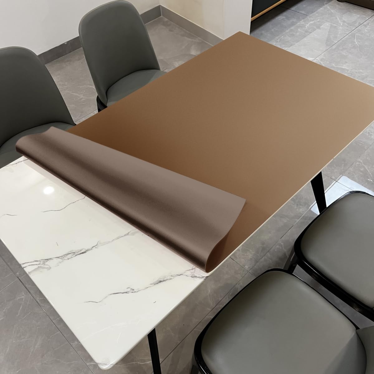 Leather Table Cover,1.8mm Thick,42x78 Inch Table Protector,Table Protector for Dining Room Table,Dining Table Cover,Table Cover Protector.(Mud Color+Champagne Gold,42x78)