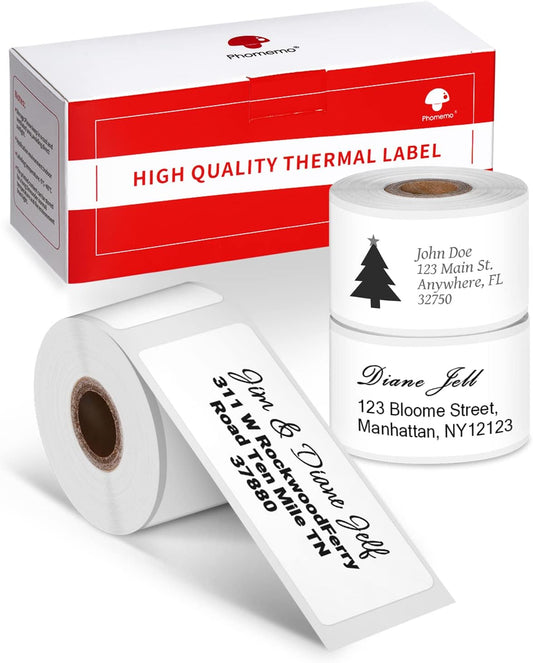 Phomemo Address Labels for M-Series Label Makers, Thermal Mailing Stickers, Easy to Peel Off. White, 1" x 2-5/8", 130 Per Roll, 3 Rolls