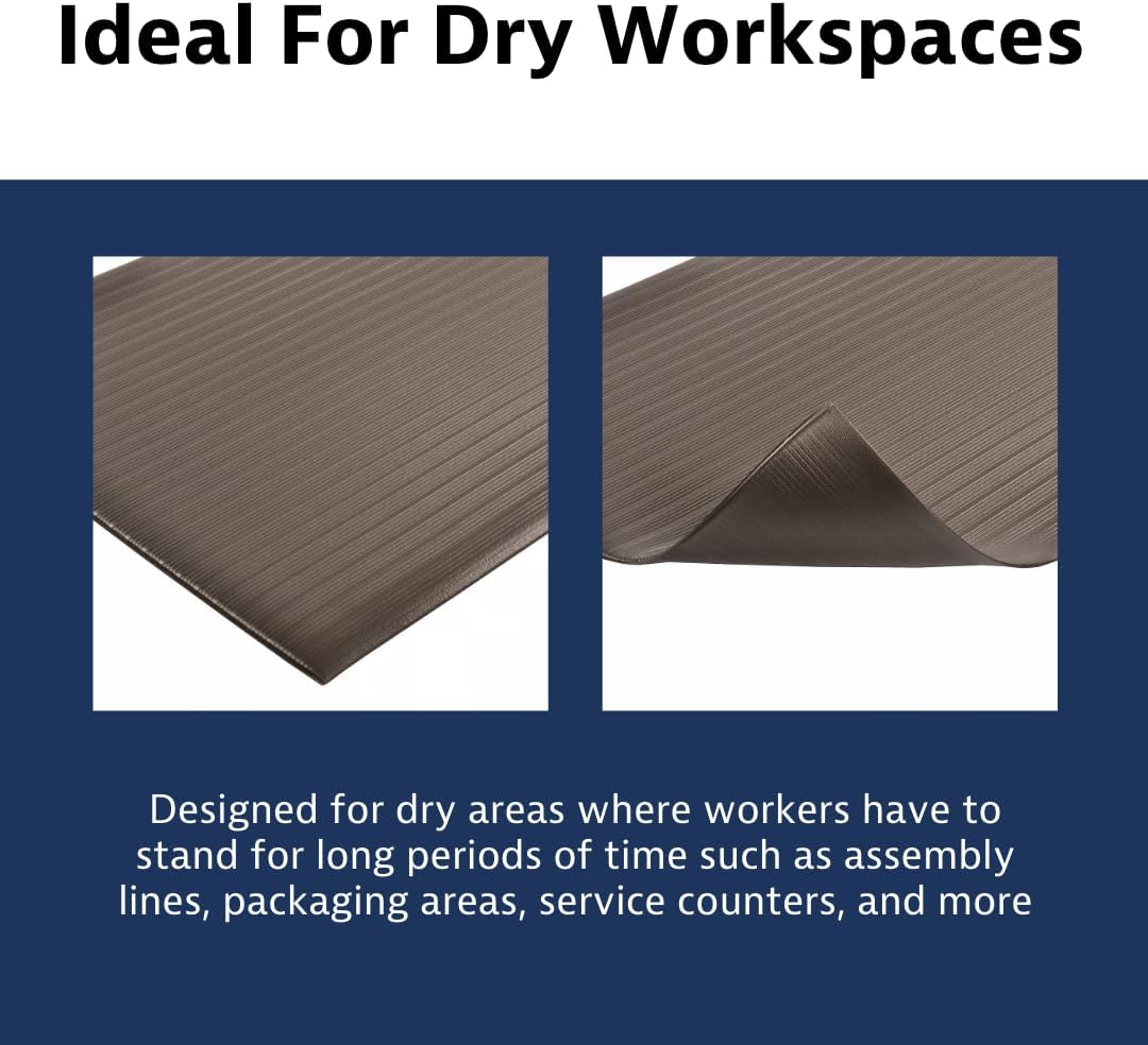 Notrax 410 Airug® 2' x 60' x 3/8" Anti Fatigue Mat, Enhanced Slip Resistance with Beveled Edges and Ribbed Surface, Ideal for Industrial and Commercial Workplaces, Black, 410R0324BL